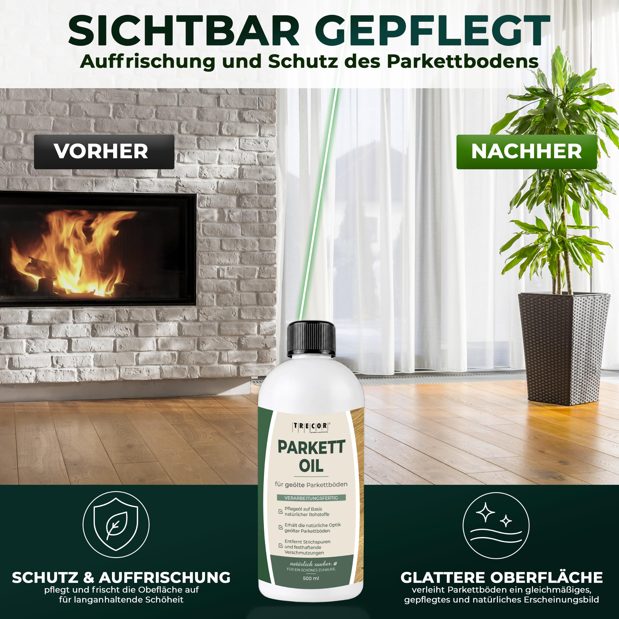 Producto de mantenimiento TRECOR para suelos de parqué aceitados, protege contra el desgaste y la humedad, sin disolventes (1000 ml, producto de mantenimiento para suelos de parqué aceitados)