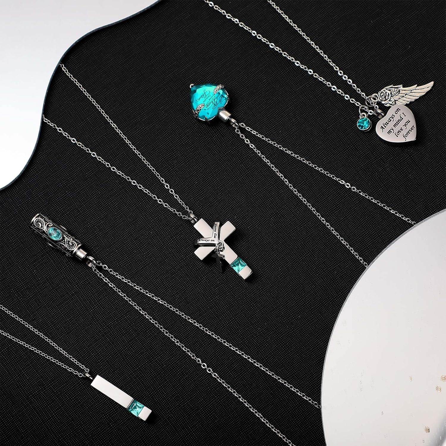 Jexine 10 Pcs Urn Necklace For Ashes Cremation Jewelry Wings Tear Drop Cross Crystal Ashes Necklace Stainless Steel Zircon Memorial Locket Vertical Bar Heart Waterproof Keepsake For Men - Image 3