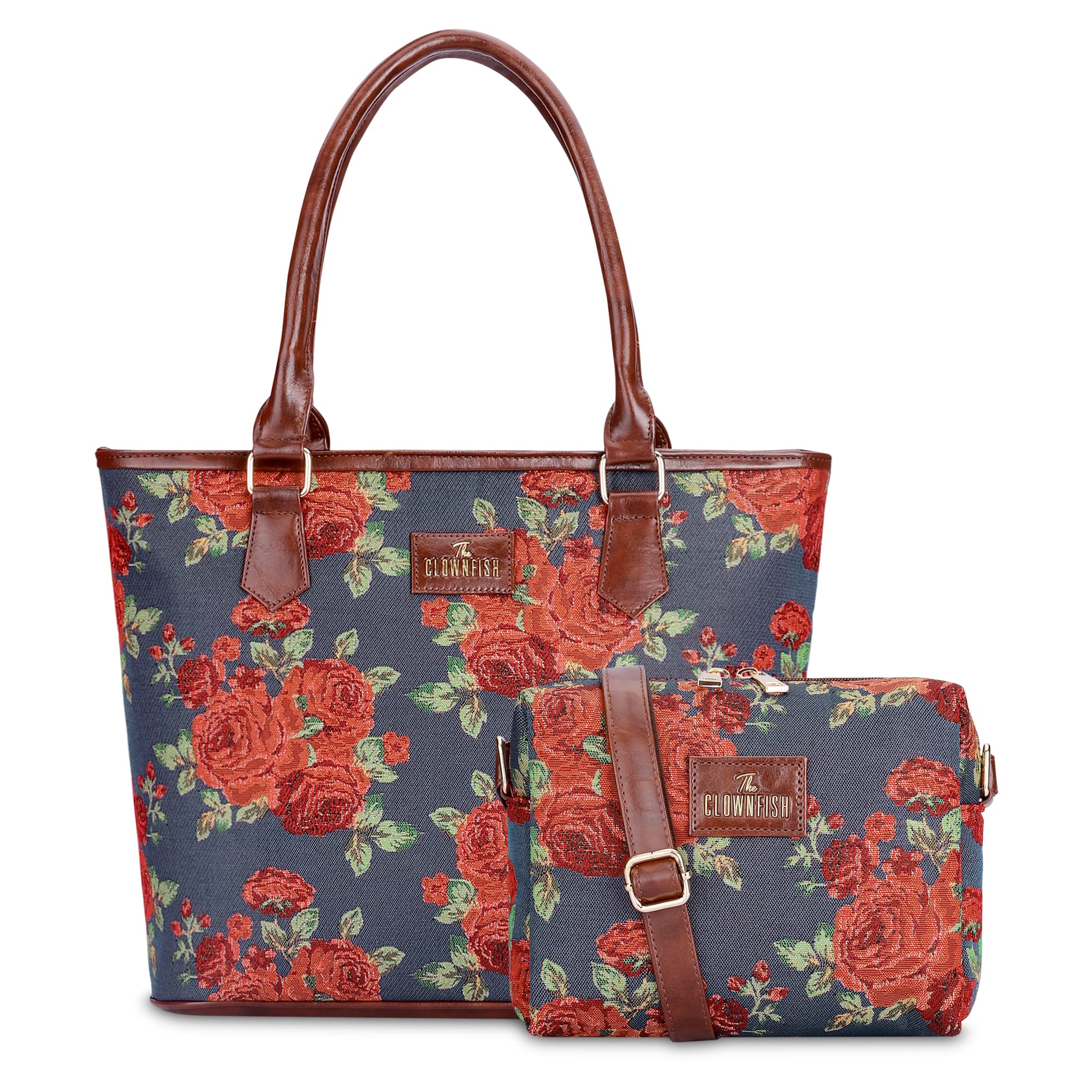 THE CLOWNFISH Combo Of Adelina Sling for Women Crossbody Bag for Ladies College Girls & Justina Tapestry Fabric & Faux Leather Handbag for Women (Navy Blue) (B0BX6QHQZJ) Amazon Price History, Amazon Price Tracker