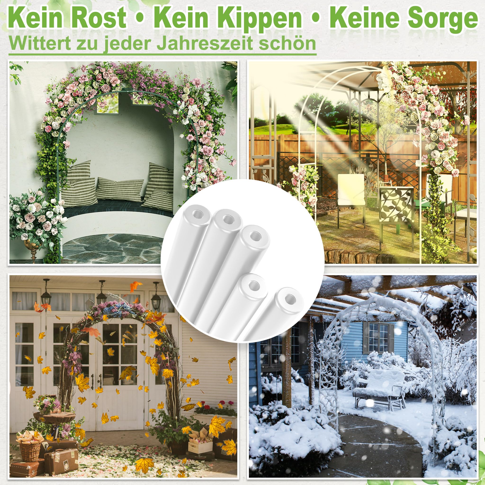 XMTECH Arche de jardin en métal - 192 x 38 x 240 cm - Arche stable avec plaques de sol - Tuteur pour plantes grimpantes - Pour jardin, mariage et célébrations - Résistant aux intempéries - Blanc