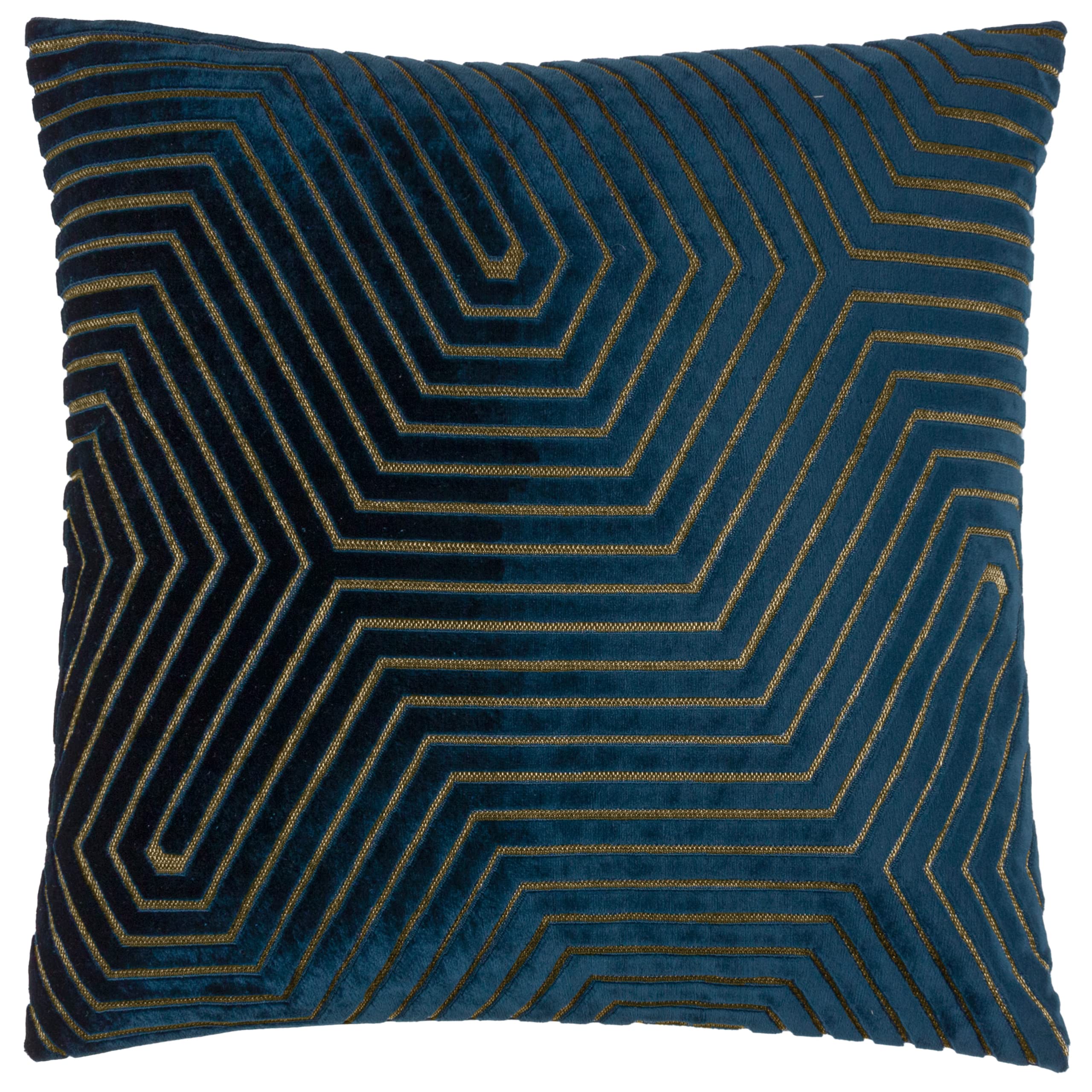 Paoletti Evoke Velvet Polyester Filled Cushion – Luxurious Chevron Pattern Decorative Square Cushion With Filling (Navy - 45x45cm)