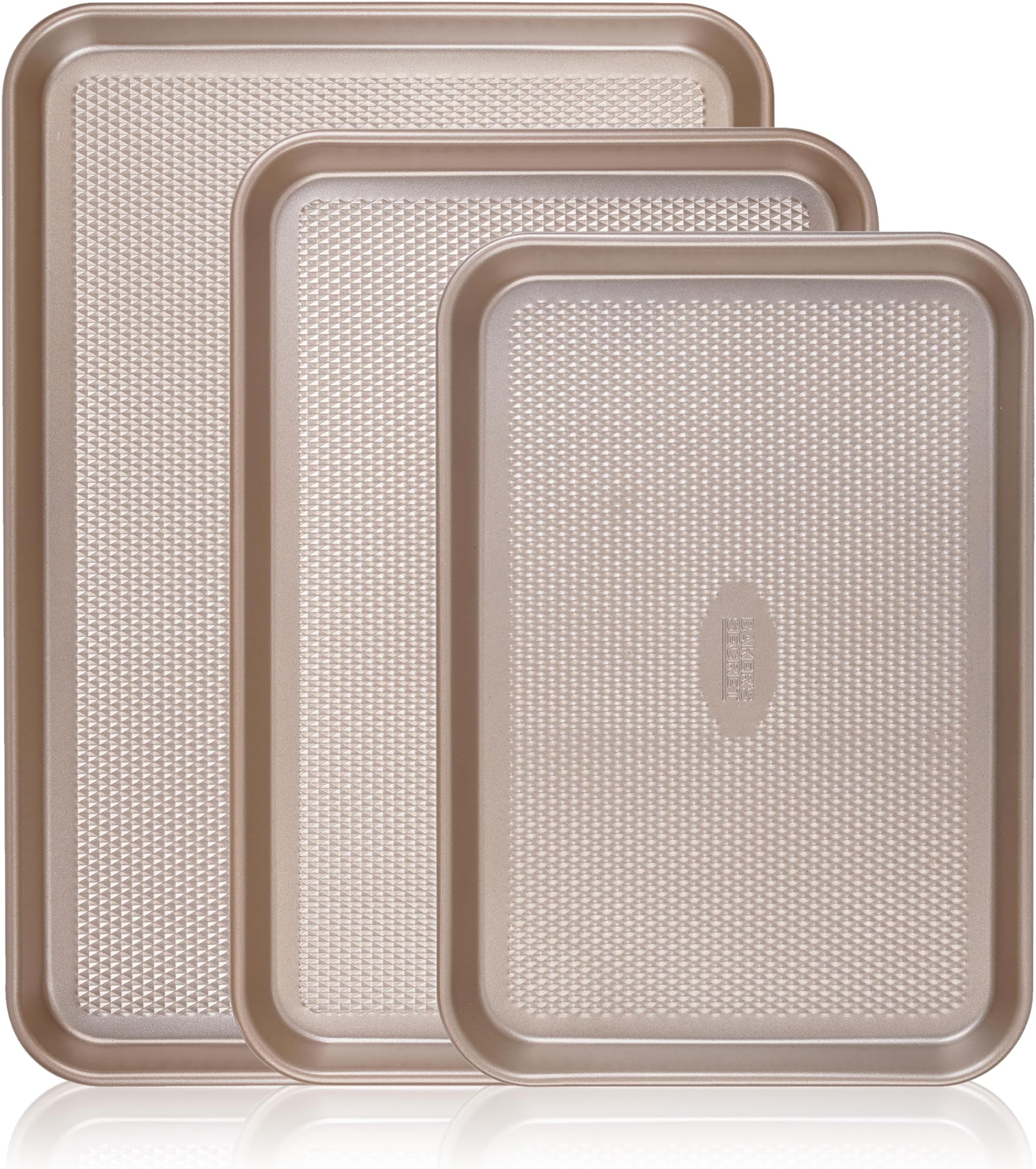 Baking Sheet Pan Set, 3x Cookie Sheets for Oven, Diamond Texture Premium Air Flow, Set of 3 Baking Trays, Extra Thick 0.6mm with Diamond Base PFOA, PFOS, PTFE and PFAS free