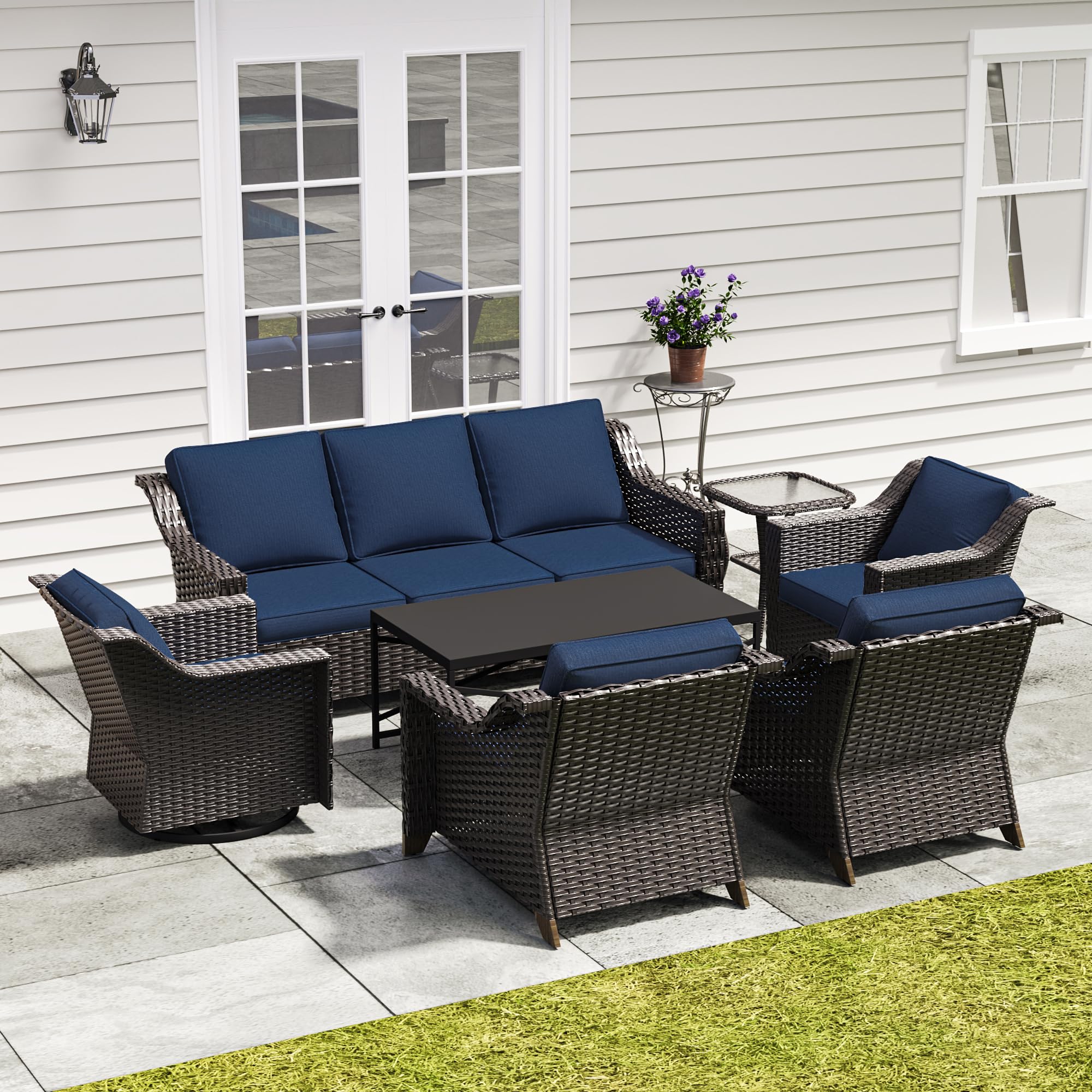7 Piece Patio Furniture Set, Wicker Outdoor Conversation Set