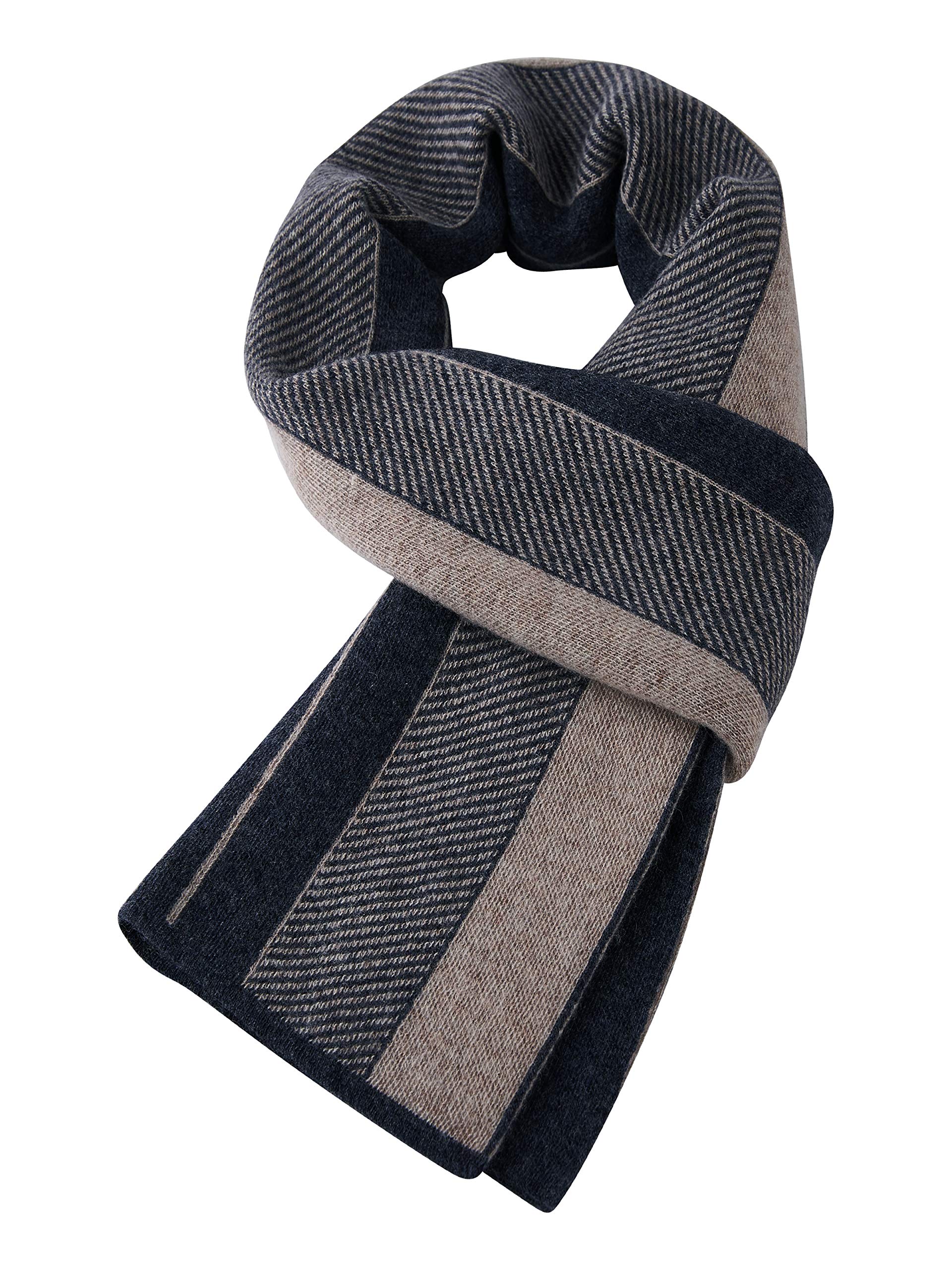 Elegante Sciarpa Cashmere da Uomo con 35% Cashmere e 65% Lana Misto Sciarpa a Maglia di Lana da Uomo Super Calda Morbida Casual Business - a Quadretti a Righe