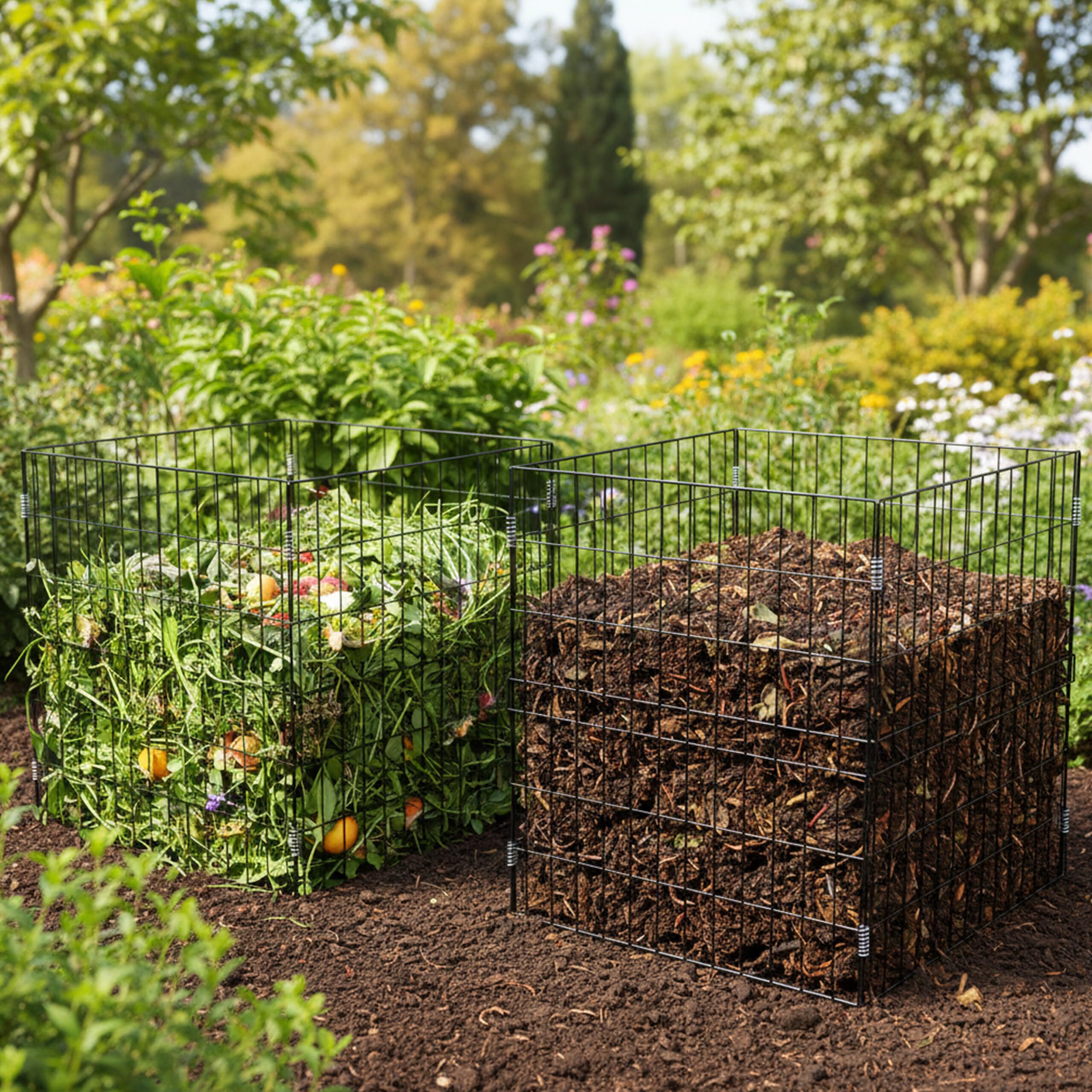 Relaxdays Composteur en métal, Lot de 2, 76x76x76 cm, Fil Acier thermolaqué, Jardin, Noir