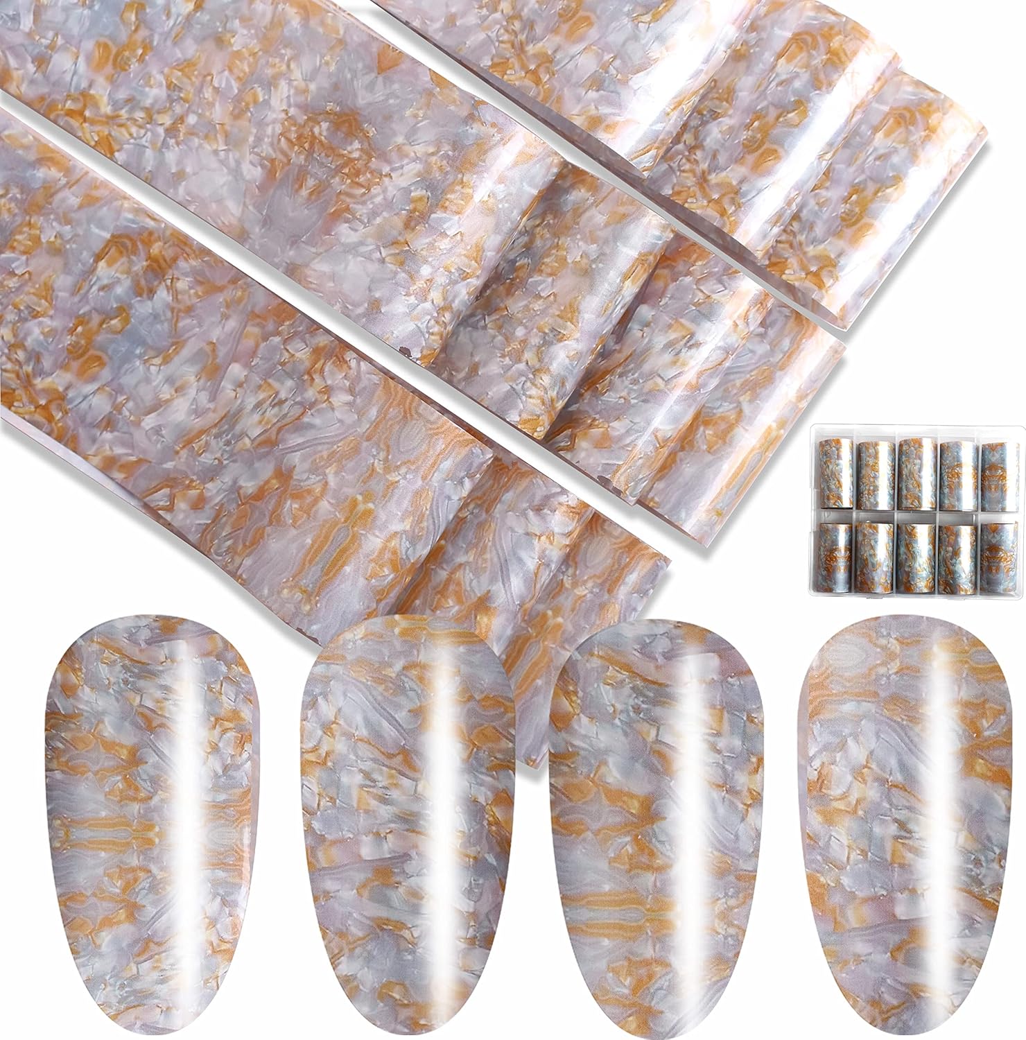 WOKOTO 10 Rolls Marble Nail Foils Nail Art Stickers Nail