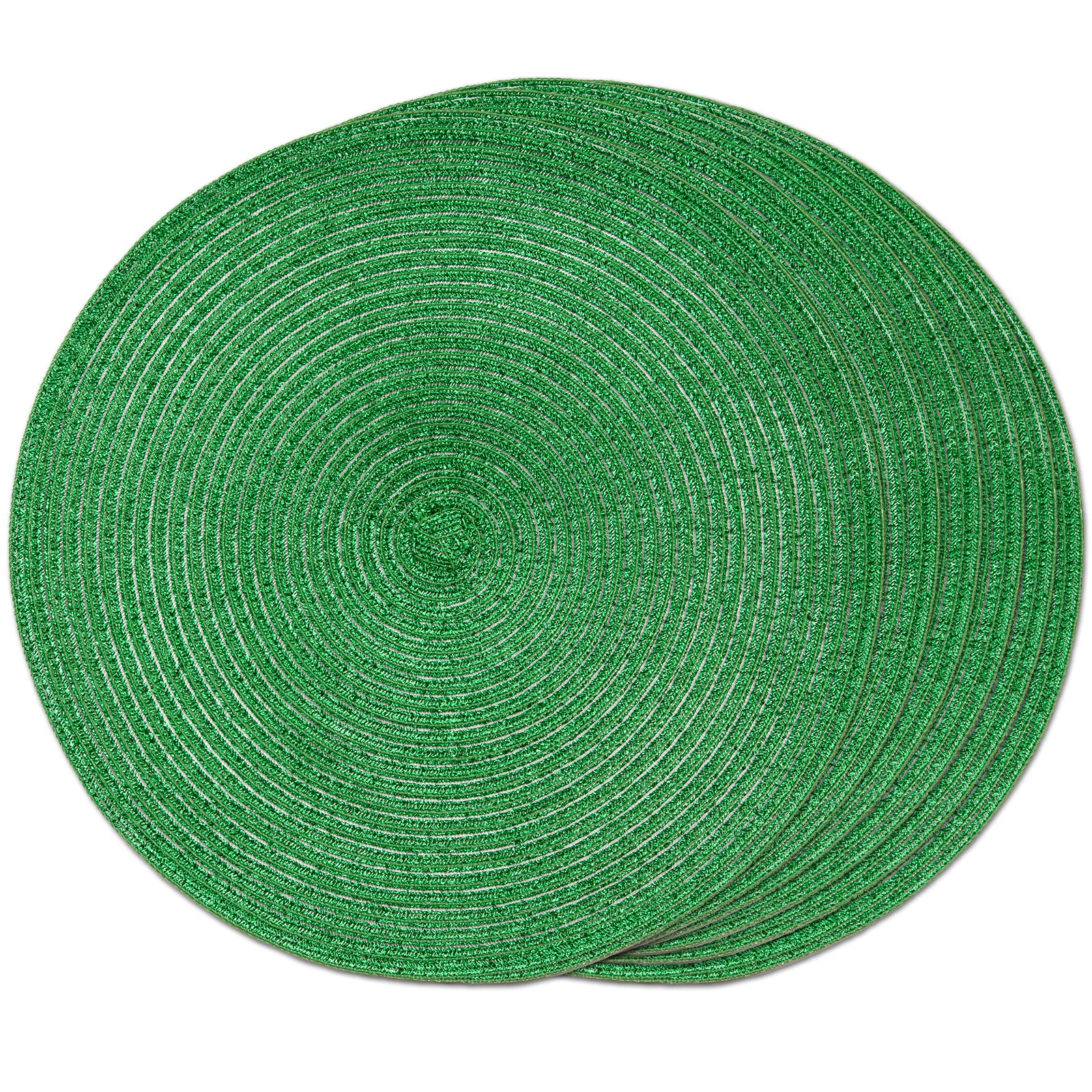 FunWheat Runde geflochtene Tischsets, 6er-Set, für Esstische, gewebt, waschbar, rutschfest, 38,1 cm (grün glänzend, 6 Stück)