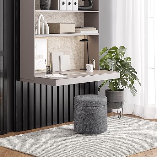 Miniatura 6 de Seville Classics Reposapiés otomano de tela acolchada, asiento acolchado para dormitorio, dormitorio, loft, sala de estar, entrada, pasillo, gris