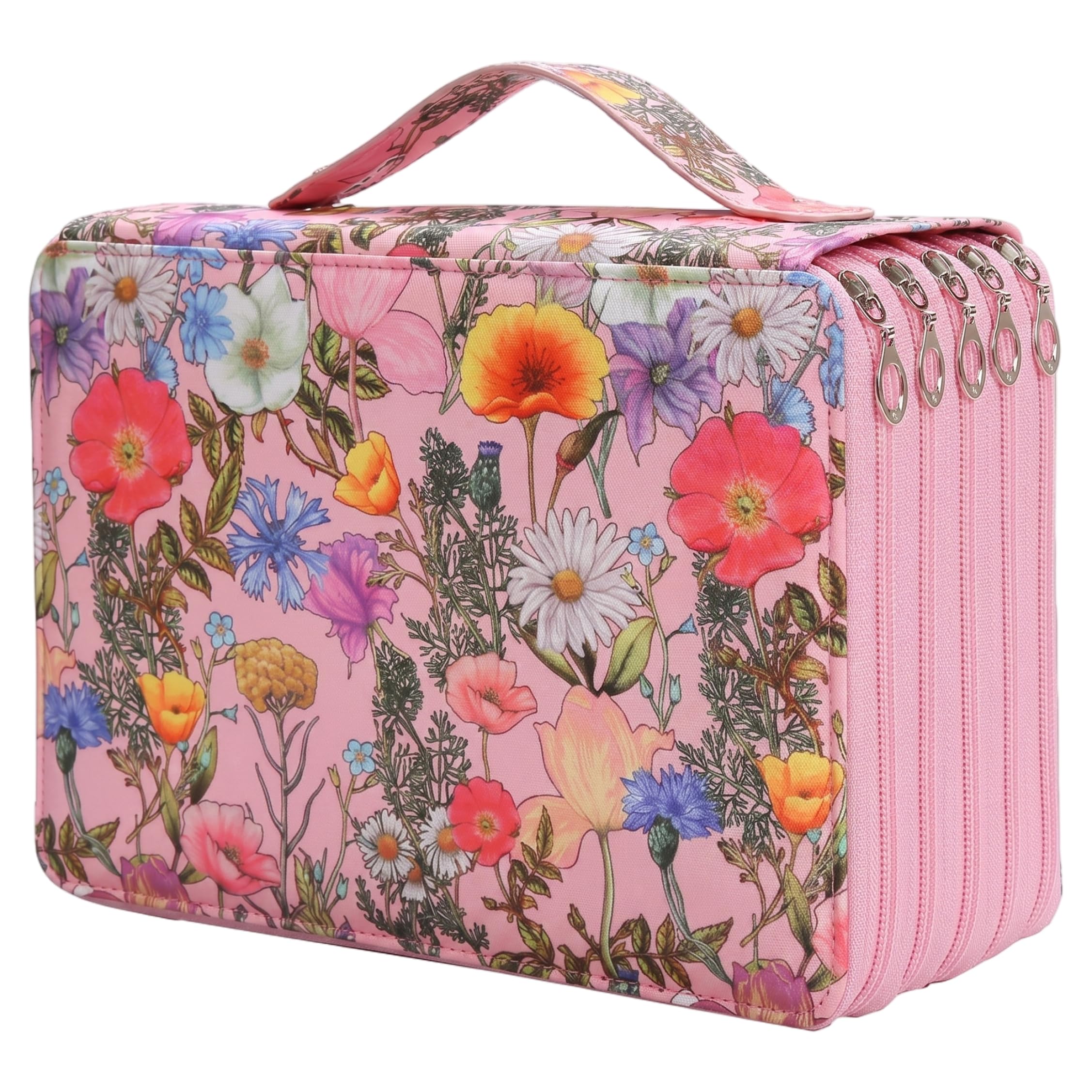 Estuche de lápices de Colores con Cremallera de 5, Organizador de lápices de Colores, Ranuras, Bolsa Floral con asa Reforzada para el hogar, la Escuela, la Oficina, galerías de Arte