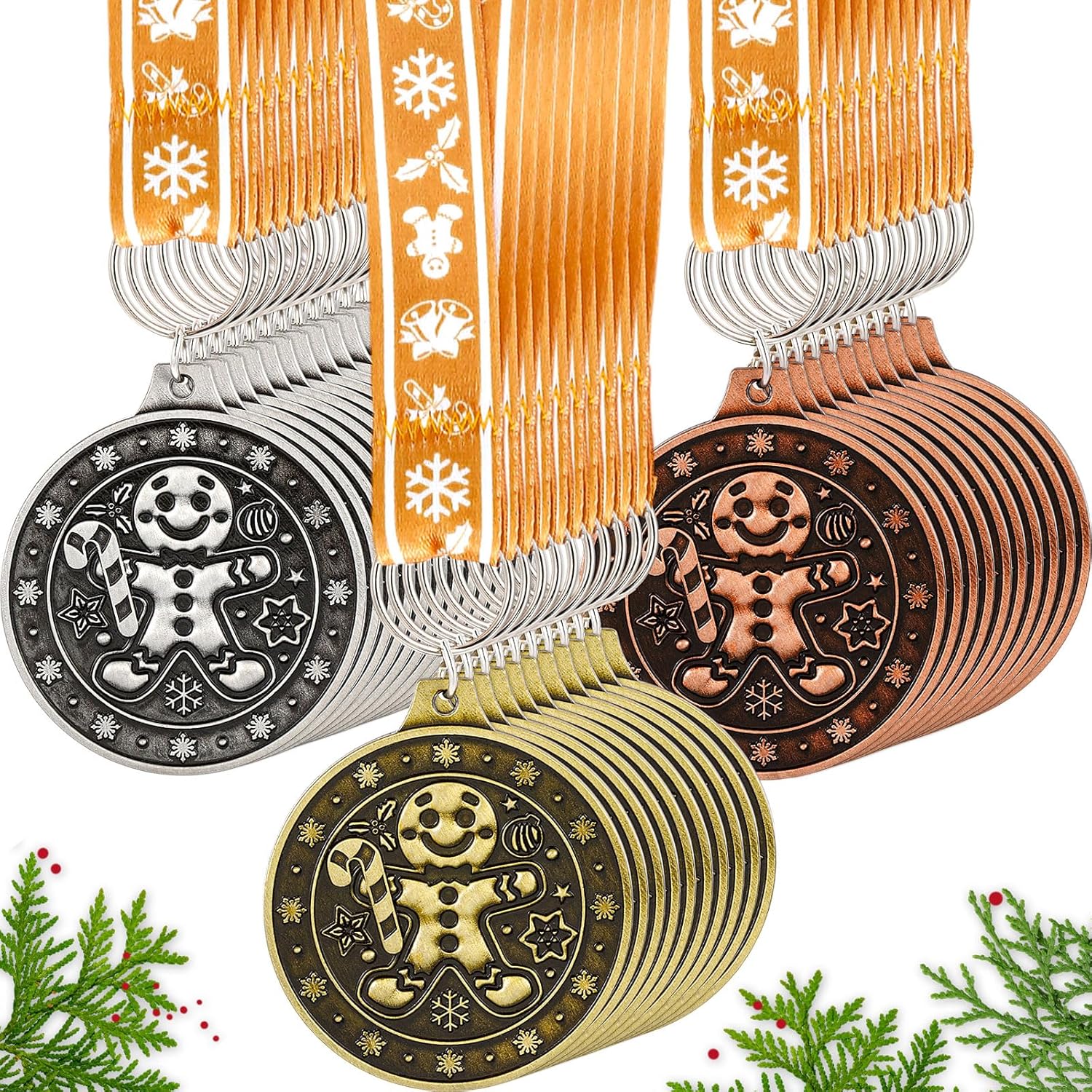 Cunno 36 Pcs Christmas Contest Award Medals 2'' Gingerbread Trophy Awards with Ribbons Alloy Xmas Trophy Medal for Winter Christmas Party Birthday Celebrations Competitions Gift