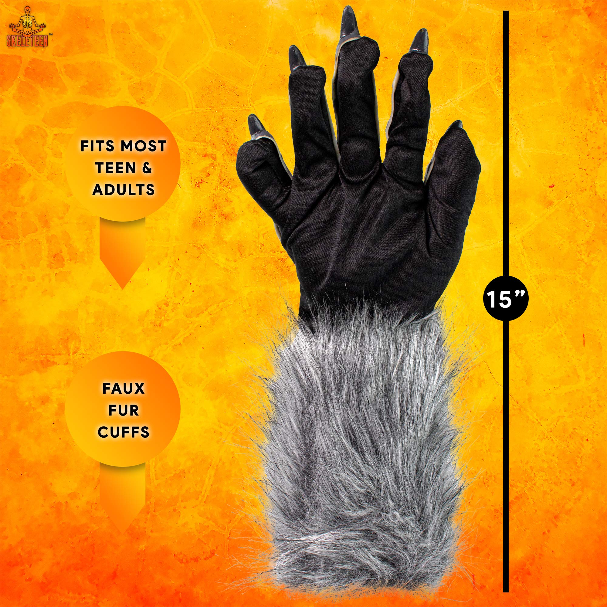 Skeleteen Werewolf Hand Costume Gloves Grey Hairy Wolf Claw Hands