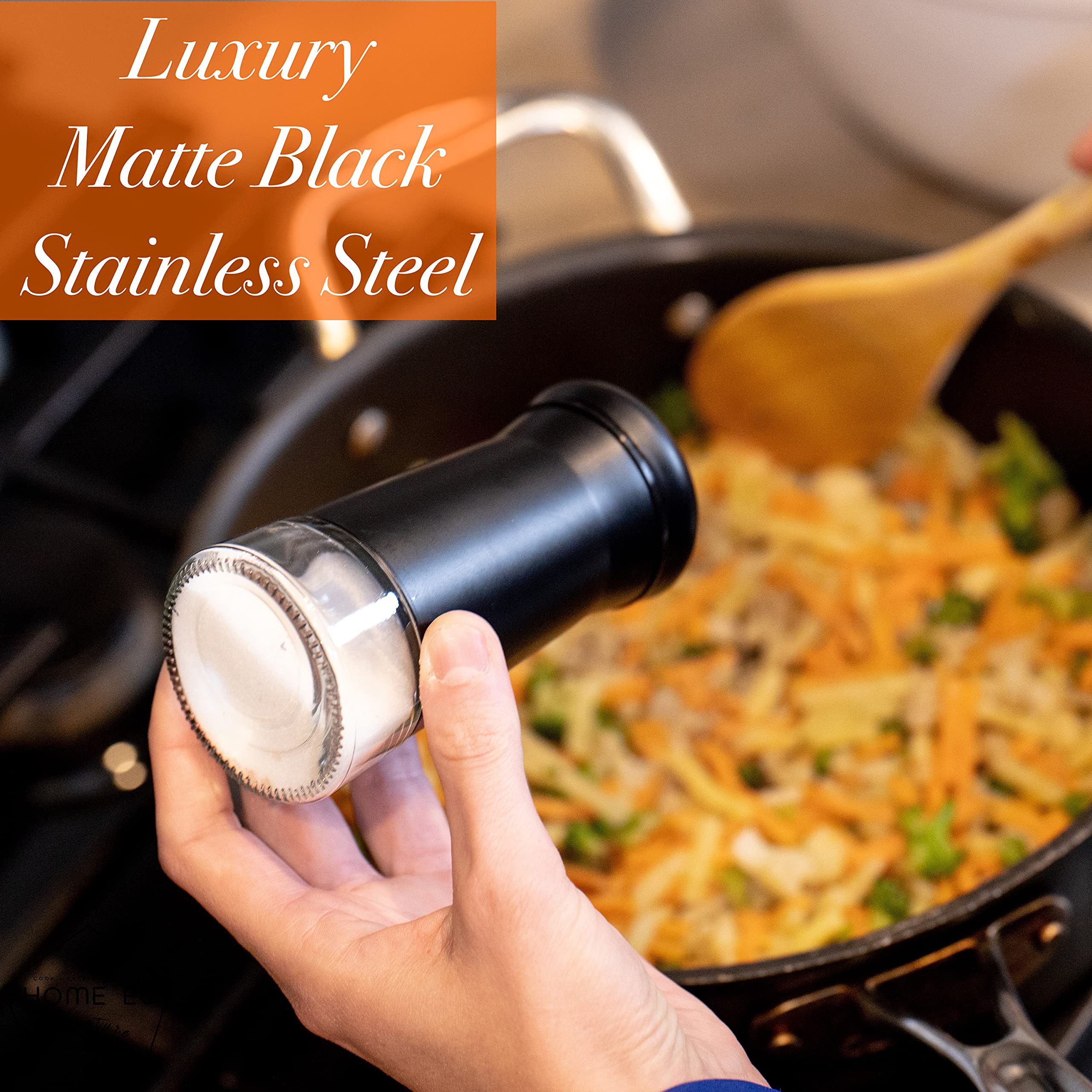 HOME EC Glass Salt and Pepper Shakers Set with Adjustable Pour Holes