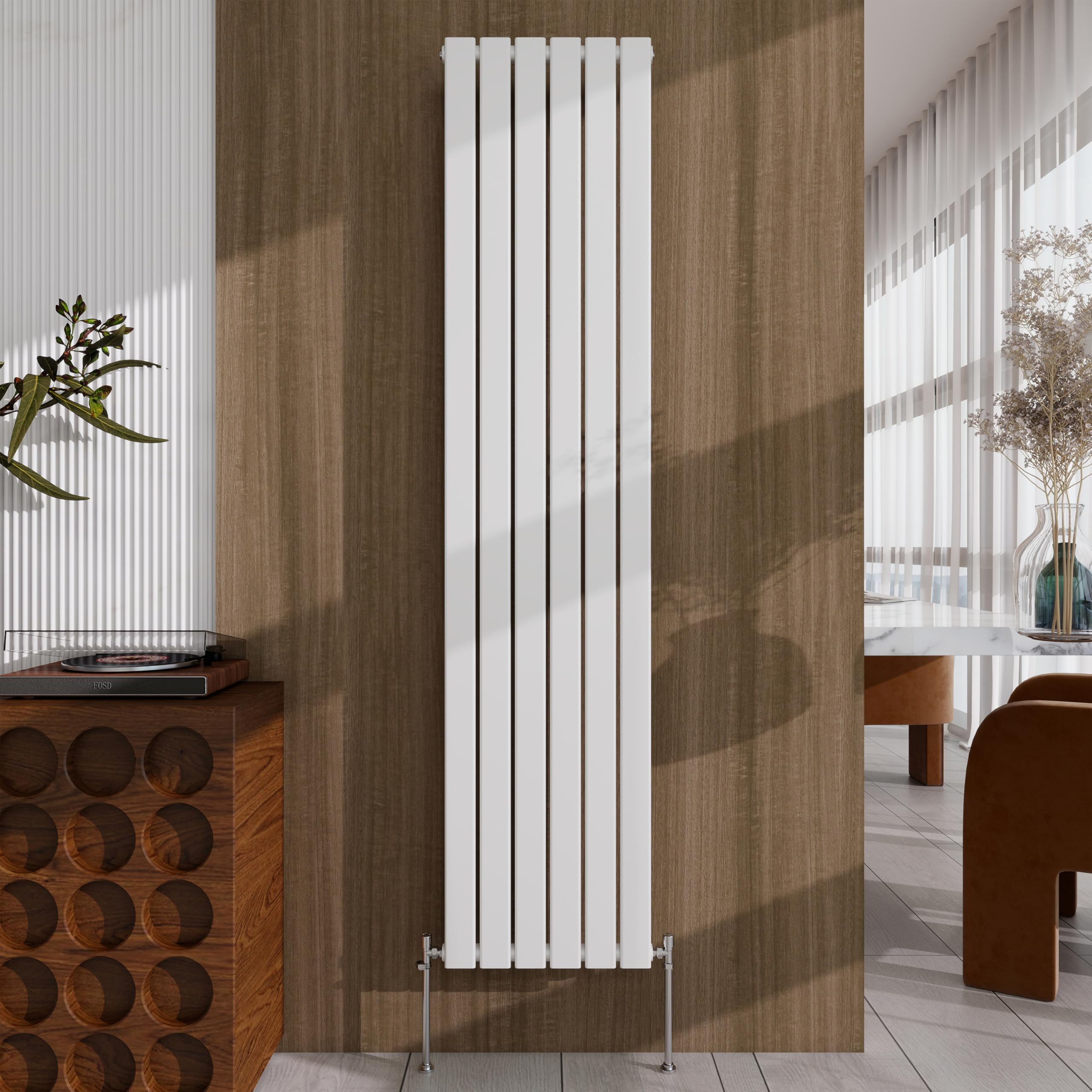 White Vertical Designer Radiator – 1800×408mm Single Panel Flat – Modern Central Heating Bathroom Radiator