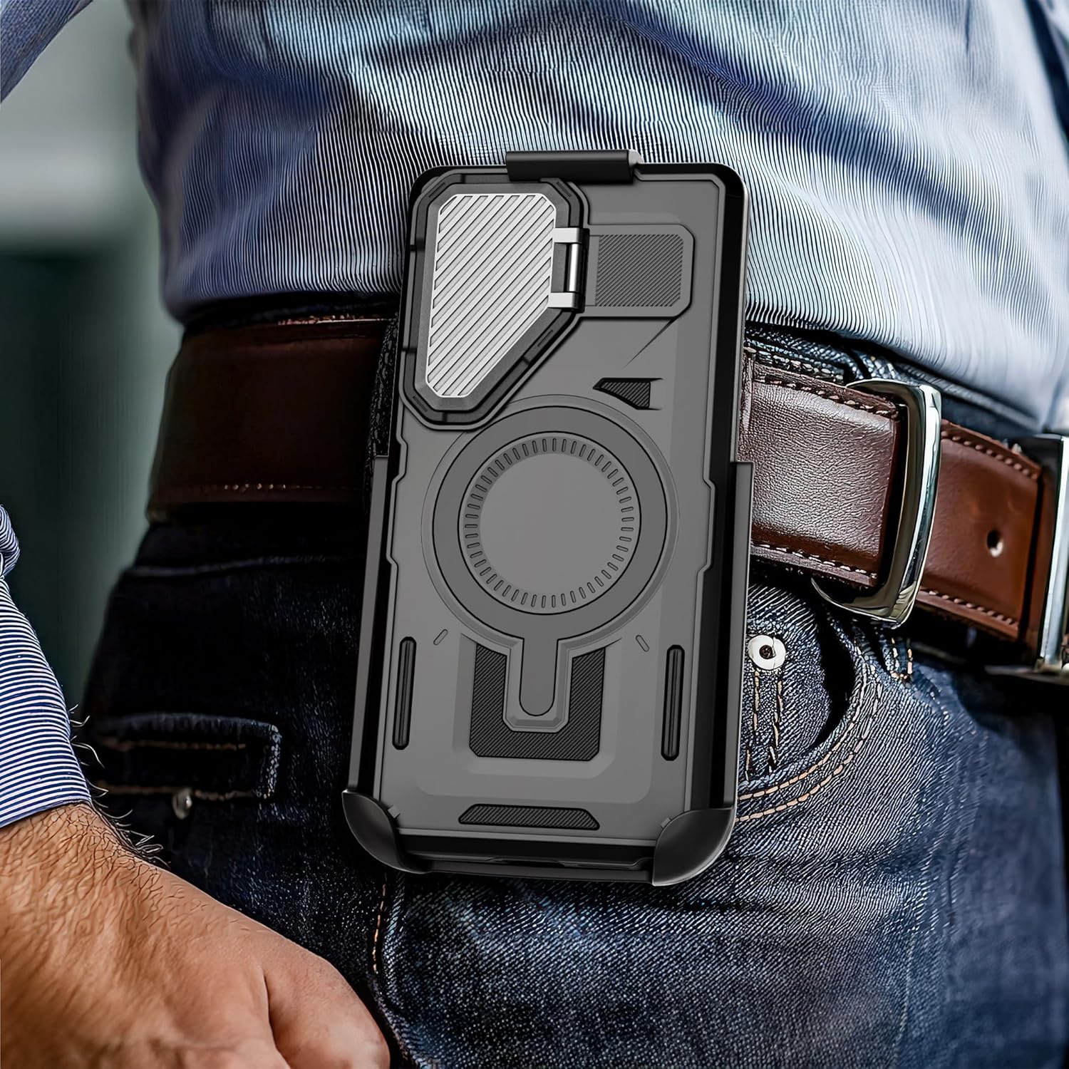 Encased for Samsung Galaxy S25 FE Case with Belt Clip Holster - Heavy-Duty Hinged Camera Lens Cover and Kickstand (Compatible with MagSafe) - Image 2