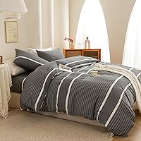 Vista 7 de ECOCOTT Juego de funda de edredón de 3 piezas, 100% algodón lavado, 1 funda de edredón con cremallera y 2 fundas de almohada, ultrasuave