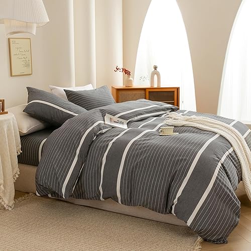 Miniatura 7 de ECOCOTT Juego de funda de edredón de 3 piezas, 100% algodón lavado, 1 funda de edredón con cremallera y 2 fundas de almohada, ultrasuave