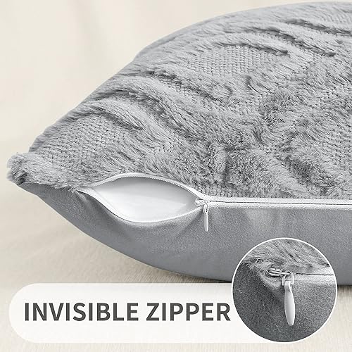Miniatura 3 de decorUhome - Juego de 2 fundas de almohada de 20 x 20 pulgadas, suave felpa de lana sintética gris, con detalles de primavera, para sofá cama, sala