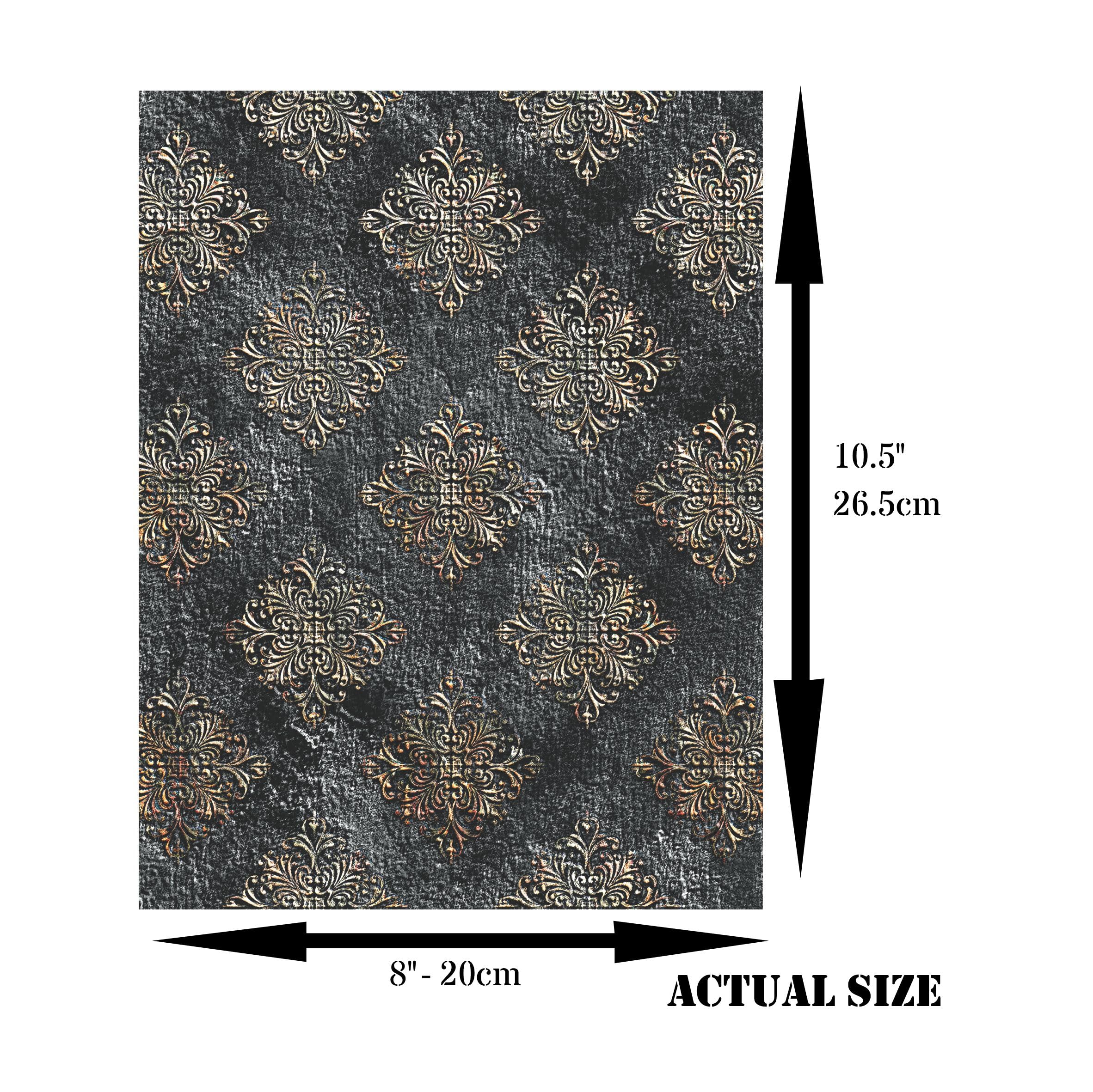 Carta Di Riso Nera Grunge Damascata - 6 Fogli 20x26.6cm Per Scrapbooking, Decoupage, Artigianato - Foto 8