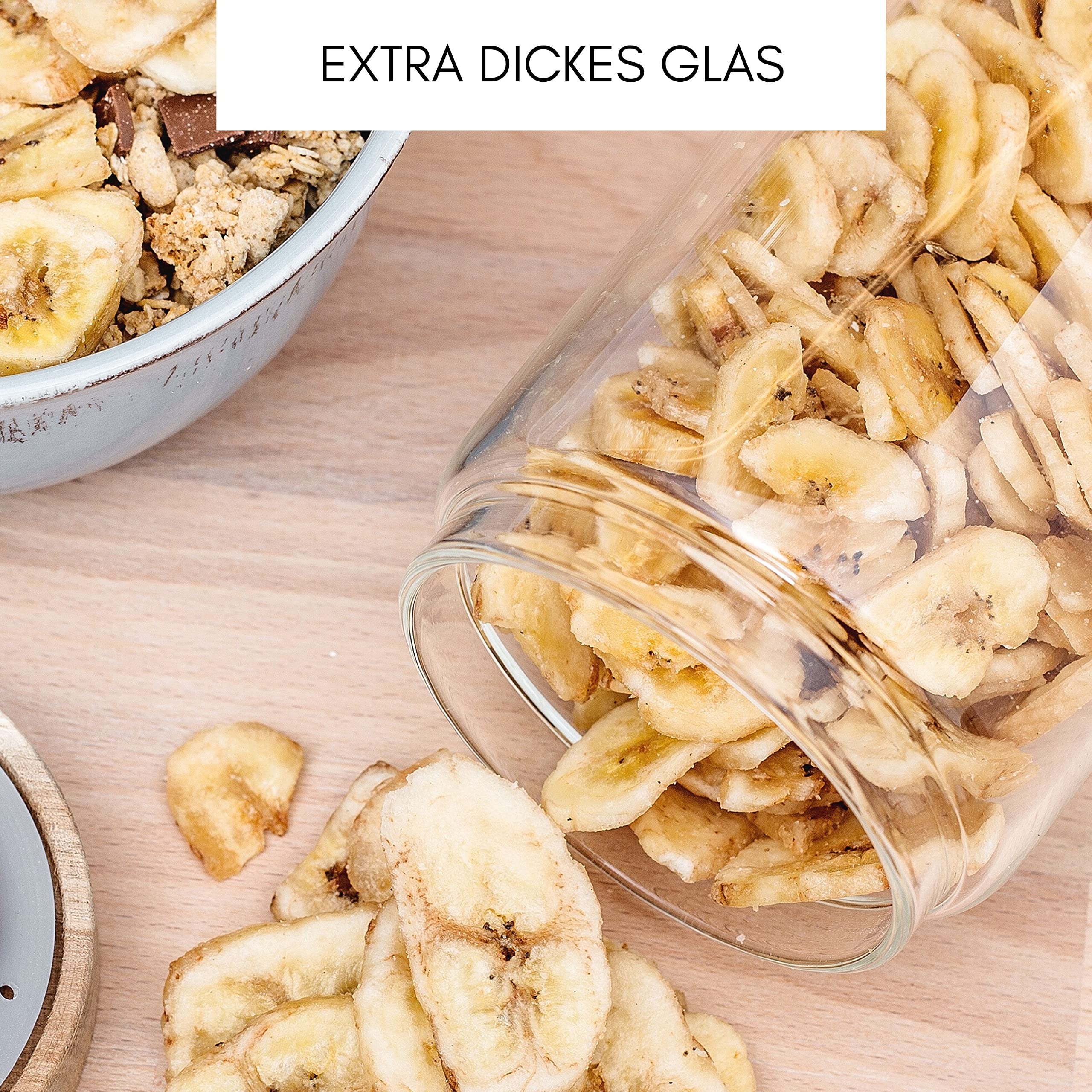 Econovo® Juego de tarros con tapa (4 piezas) de vidrio de borosilicato con tapa de madera, apilables y herméticos, juego de recipientes de cristal para alimentos, 1000 ml/700 ml/500 ml/300 ml
