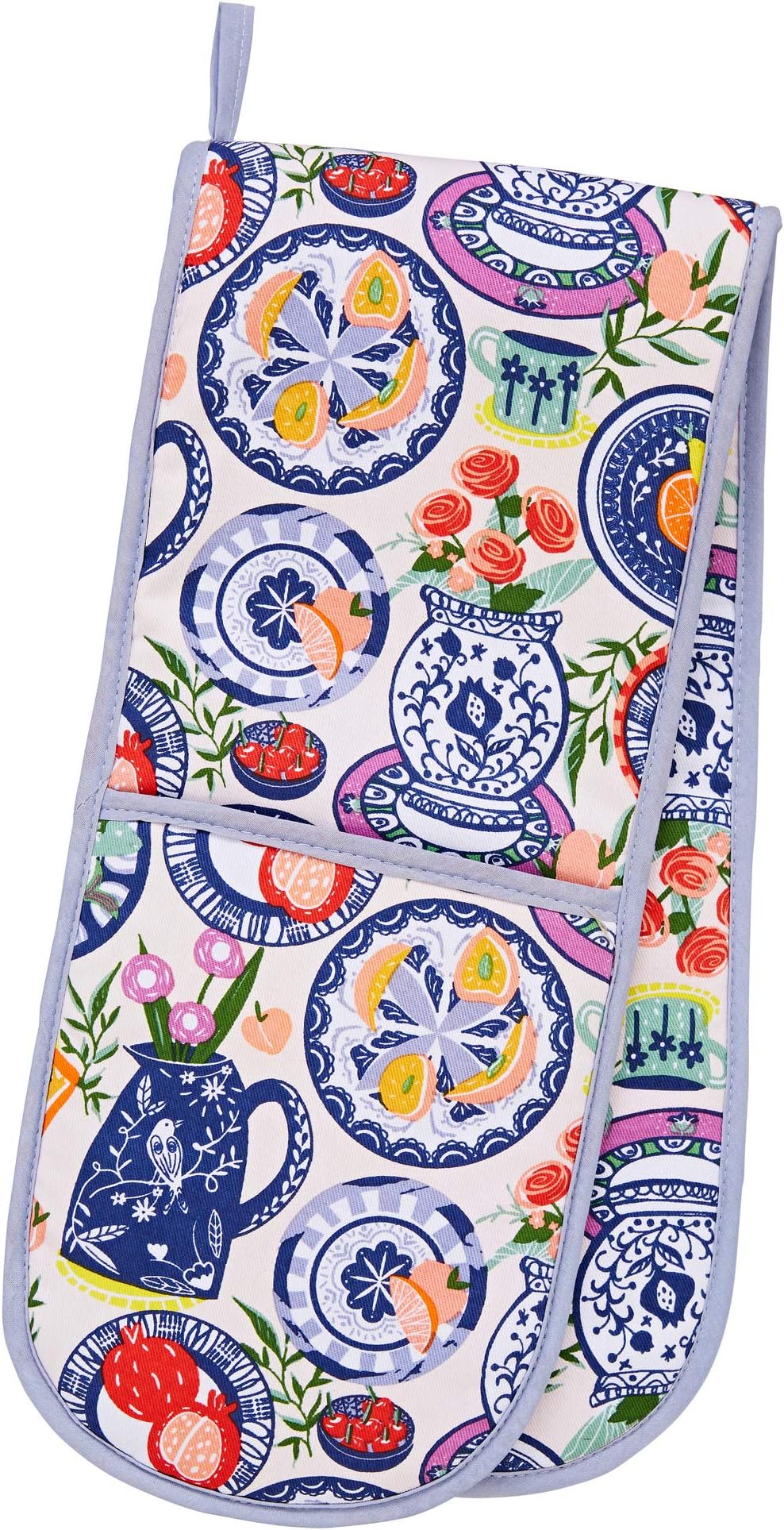 Ulster Weavers - Mediterranean Double Oven Gloves (88 x 18cm) - 100% Cotton - Mediterranean Oven Gloves Heat Resistant - Washable - Moroccan Oven Gloves in Blue - Mediterranean Kitchen Accessories