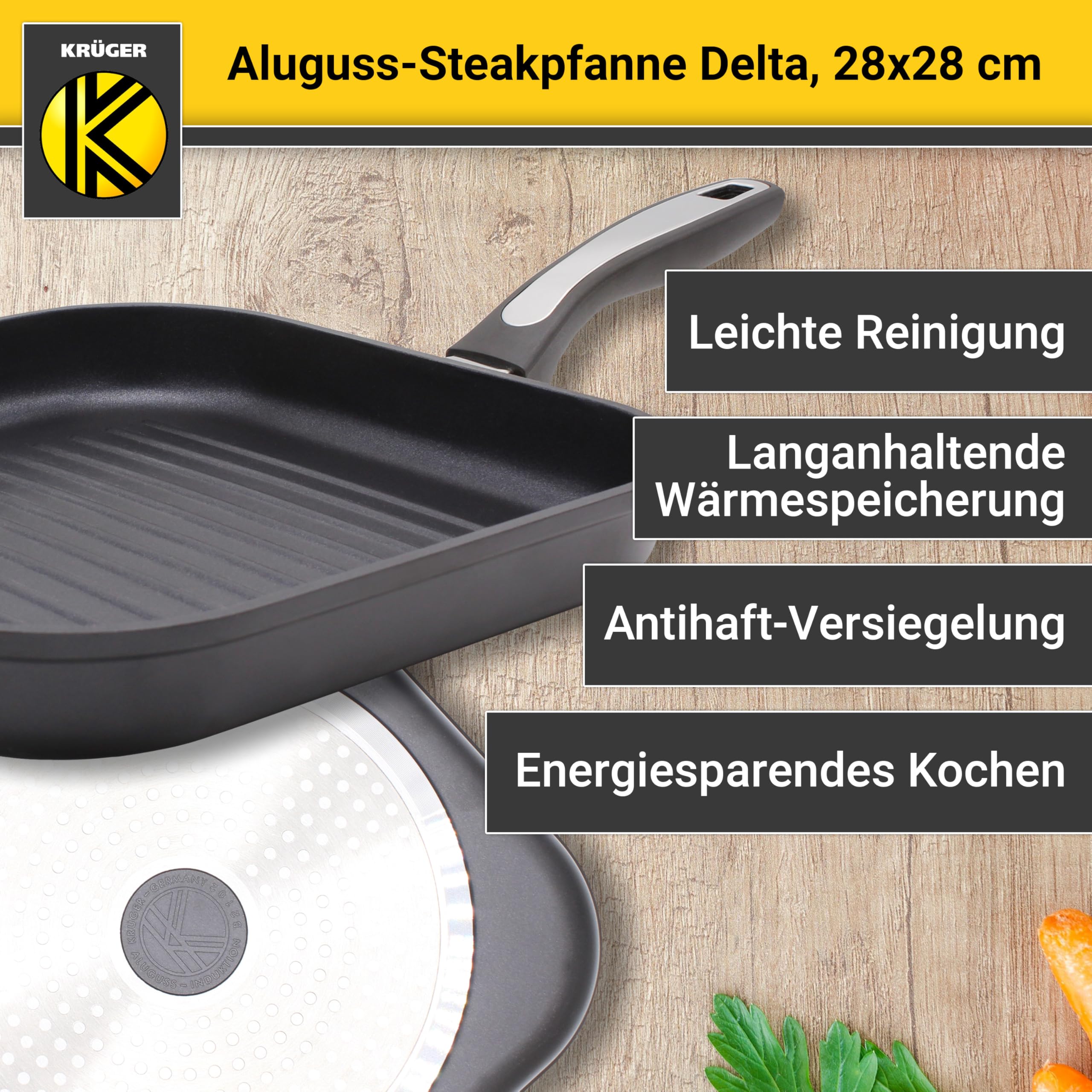 Krüger Patelnia, odlew aluminiowy, czarna, 28 cm