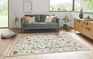 Nouristan Naveh Orient Teppich – Wohnzimmerteppich Orientalisch Kurzflor mit Fransen Vintage Orientalischer Samt-Teppich für Esszimmer, Wohnzimmer, Schlafzimmer – Creme, 160x230cm