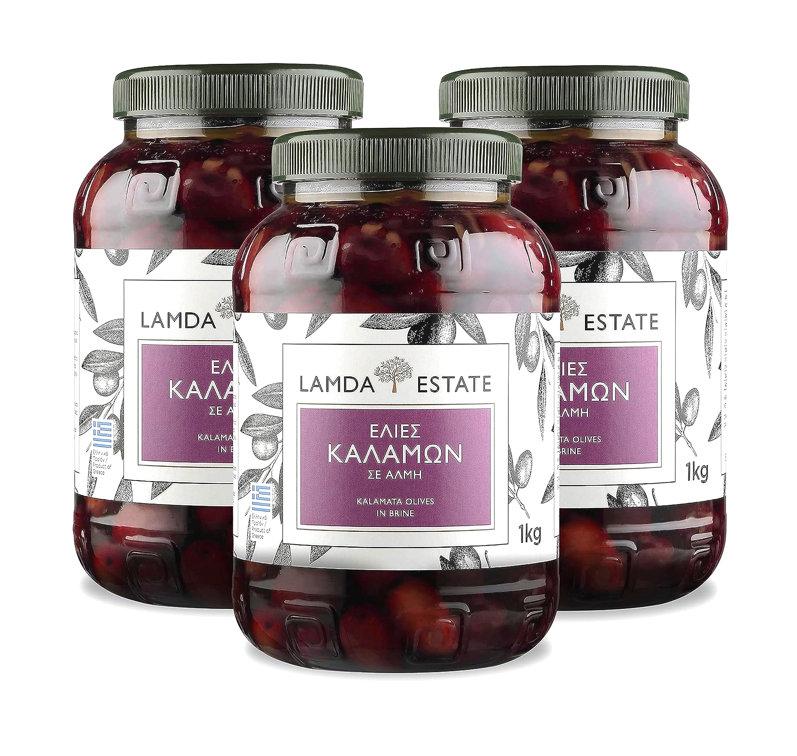 Lamda Estate - Aceitunas frescas Kalamata 1 kg naturales con piedra, conservadas en salmuera | Aceitunas negras griegas Jumbo (3)