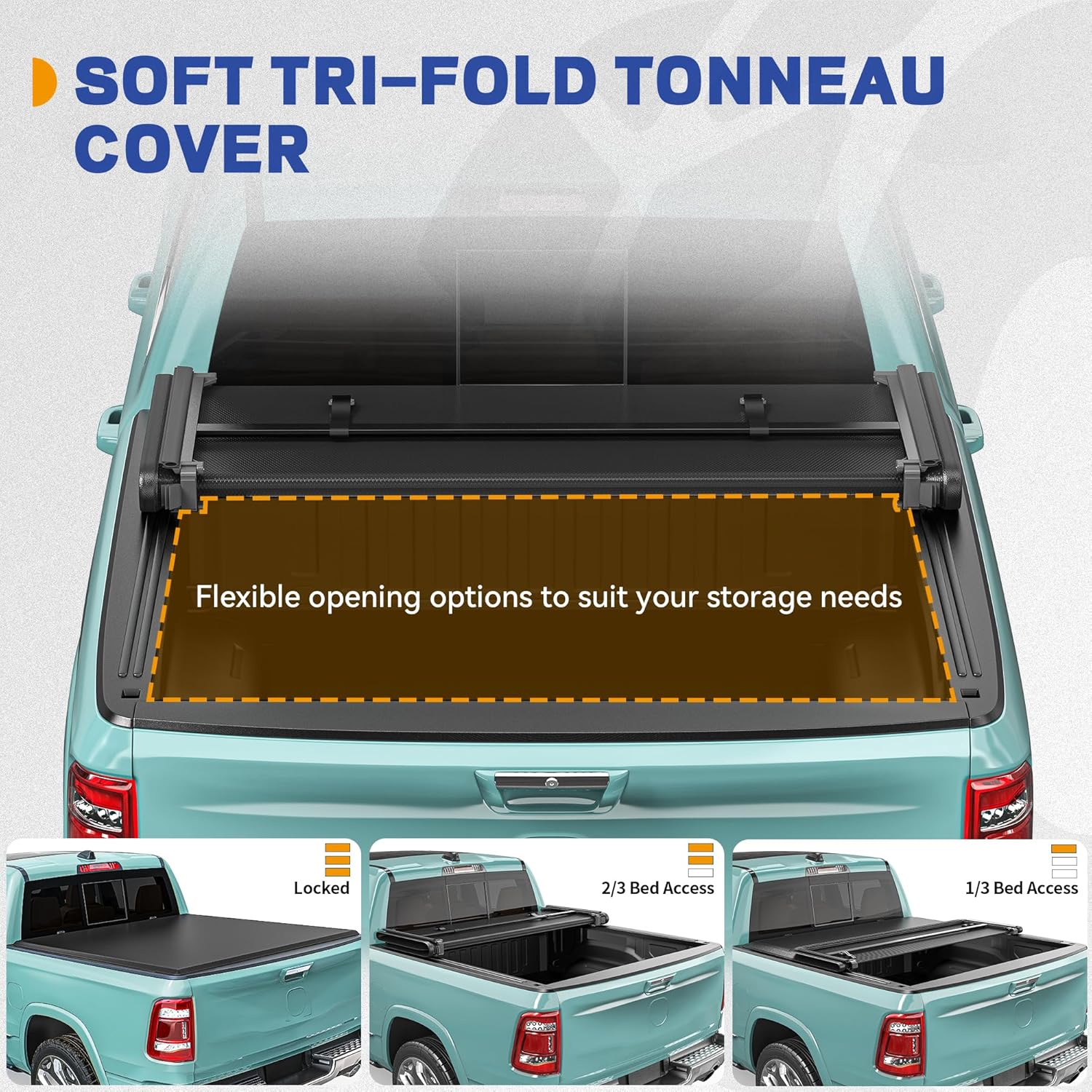 Soft Tri-Fold Truck Bed Tonneau Cover Fit for Dodge Ram 1500 2009-2026 (Incl. Classic & New) 5.7 ft Bed Without Rambox
