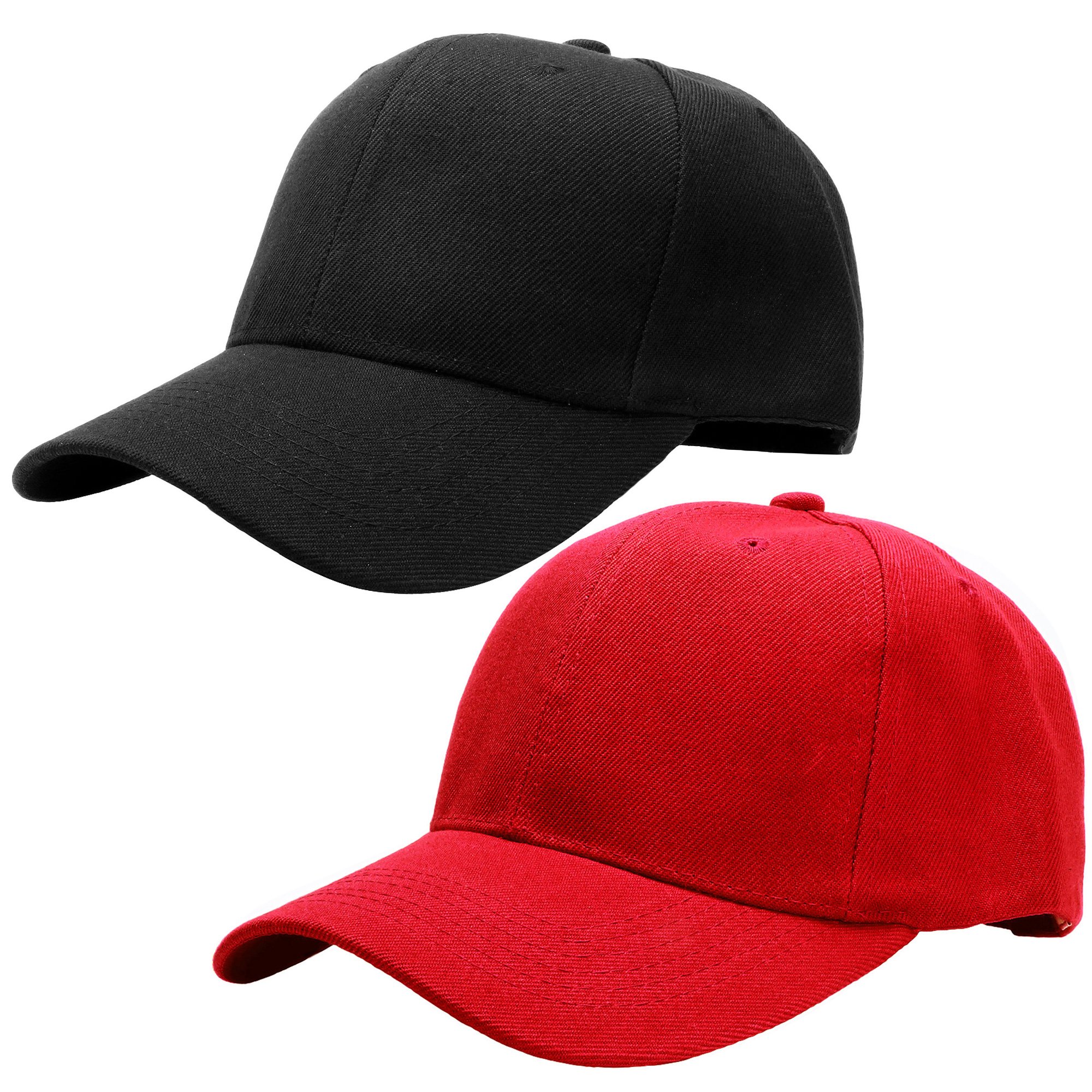 Falari Baseball Dad Cap Adjustable Size for Running Workouts and Outdoor Activities, 2pcs Black & Red, One size