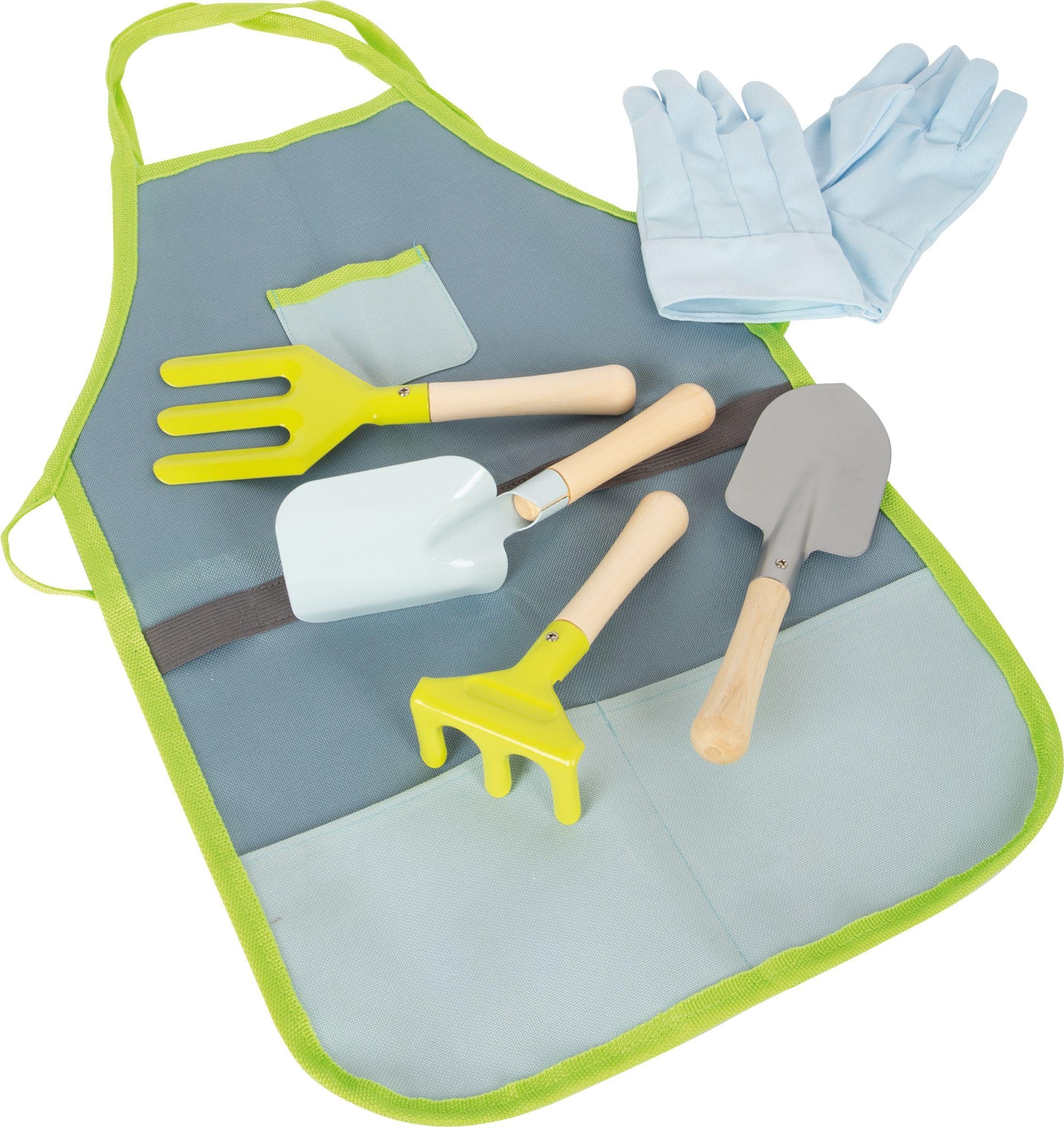 11881 Delantal con Herramientas de jardín, Small Foot, de Madera y Metal, Incl. Guantes para niños a Partir 3 años