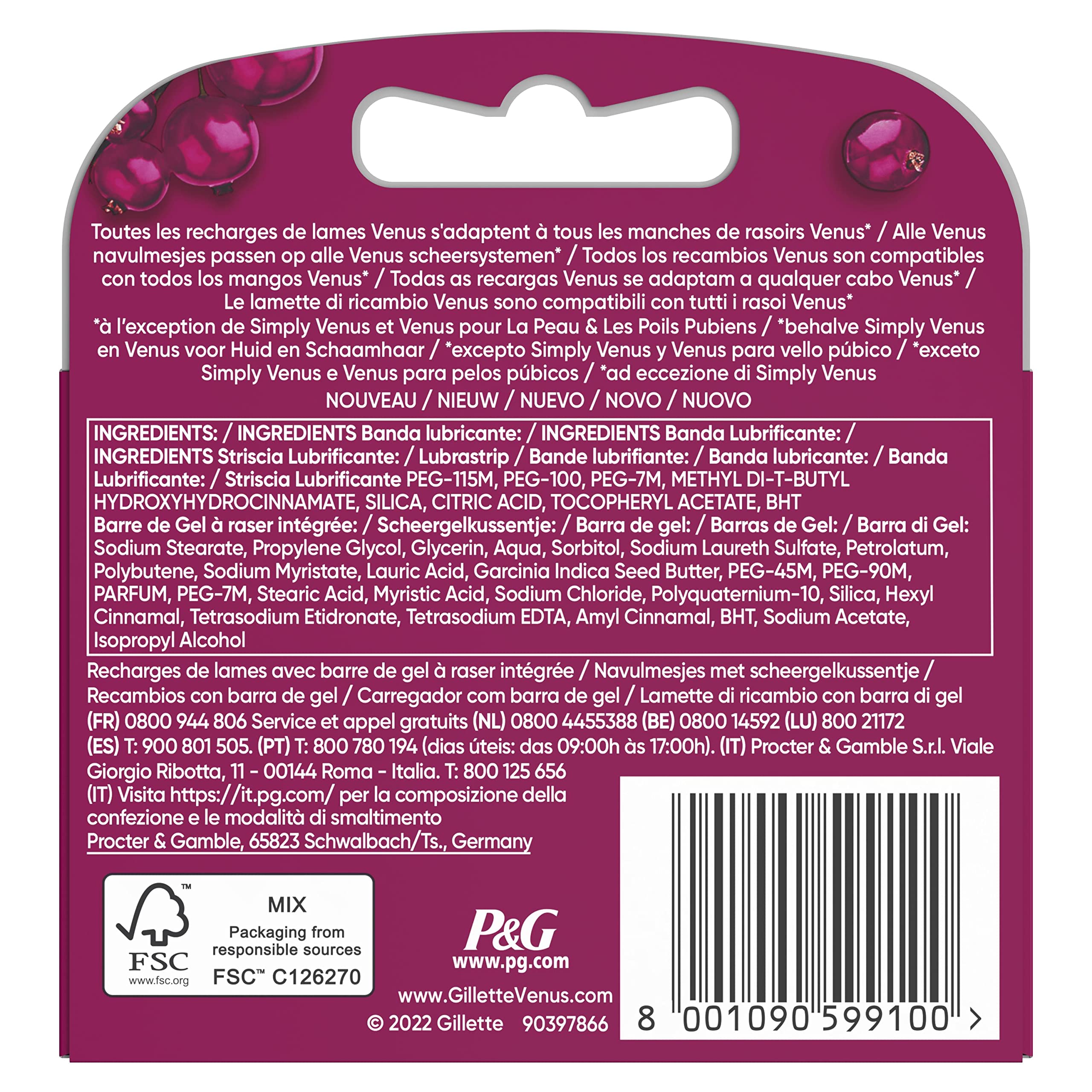 Gillette Venus Comfortglide Sugarberry wkłady do ostrzy X3, dla kobiet, z 5 ostrzami