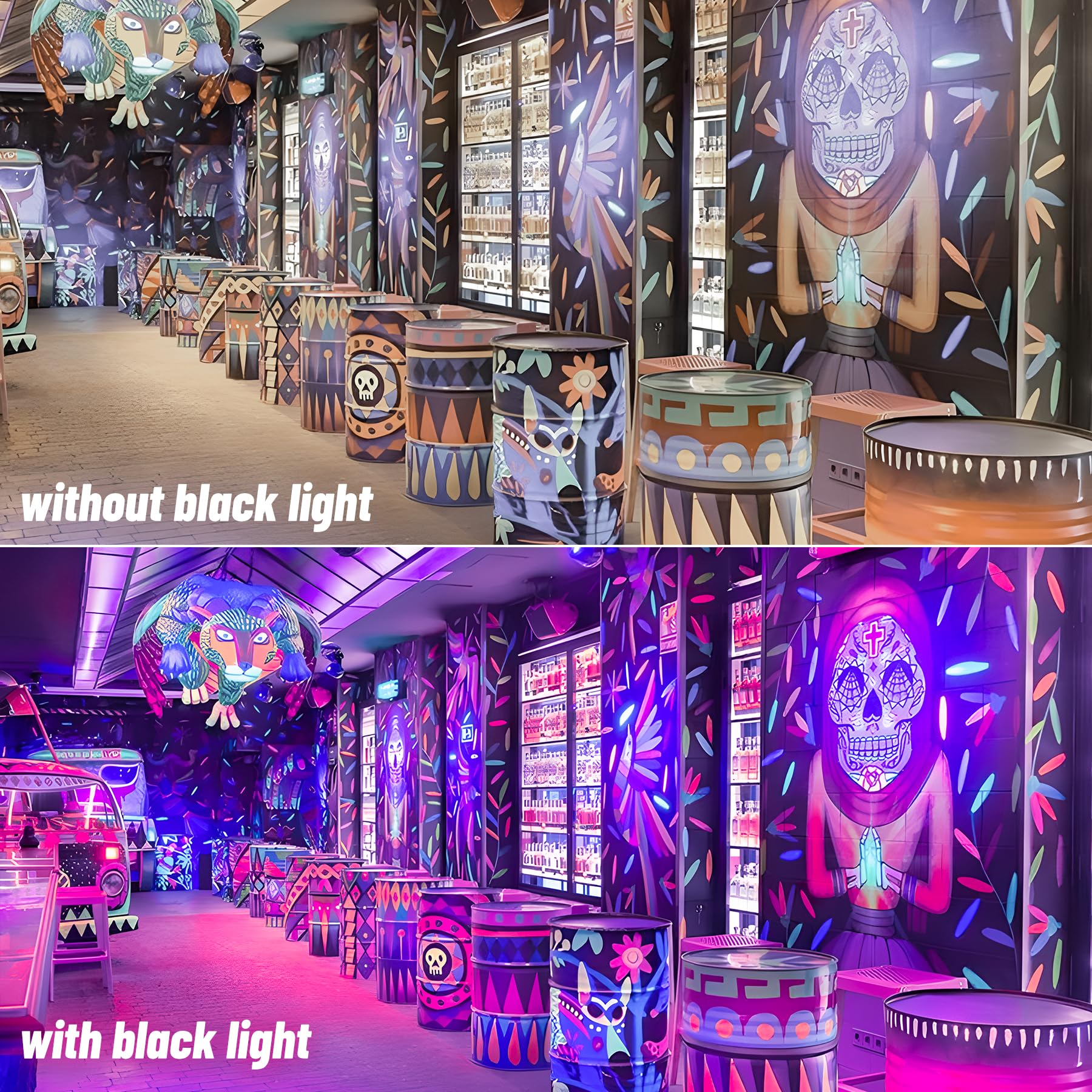 Luce Nera UV per Festa, 2 Pezzi Luce UV 100W, Lampada UV 395nm, IP65 Impermeabile, Blacklight per Feste Glow, Decorazioni Halloween, Discoteca, Illuminazione Palco, Accessori per Feste