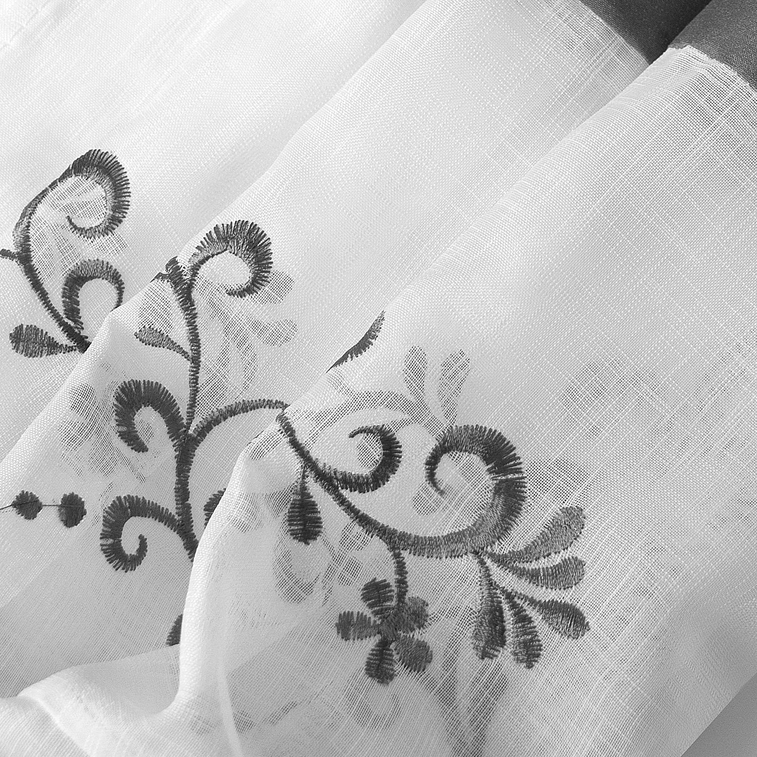 Store Romain SIMPVALE Avec Broderie Voilage Tulle - Brun Clair 60x140cm - Élégant Et Lumineux
