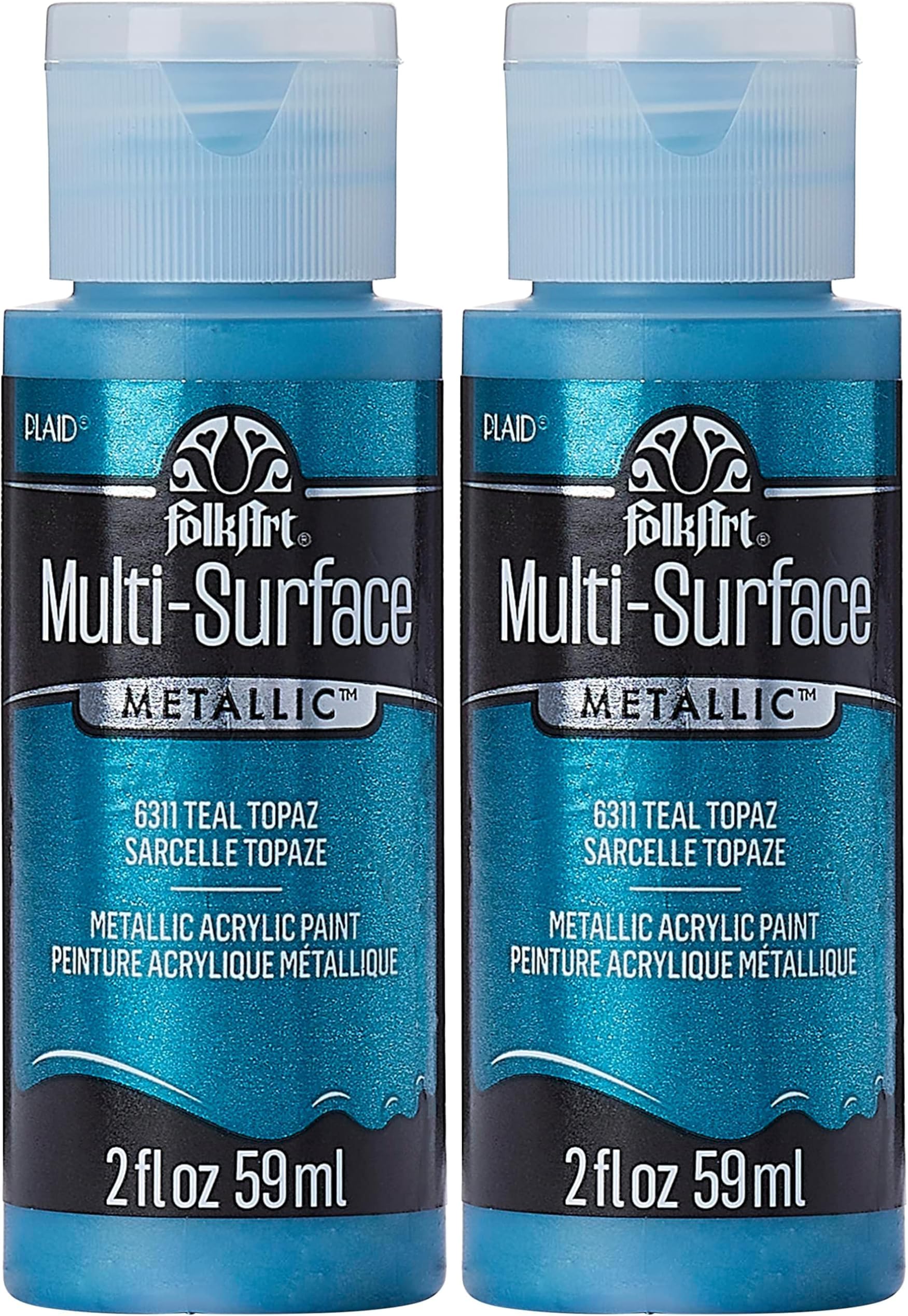 FolkArt Multi-Surface Metallic Paint in Assorted Colors (2 oz), Metallic Teal Topaz (Pack of 2)