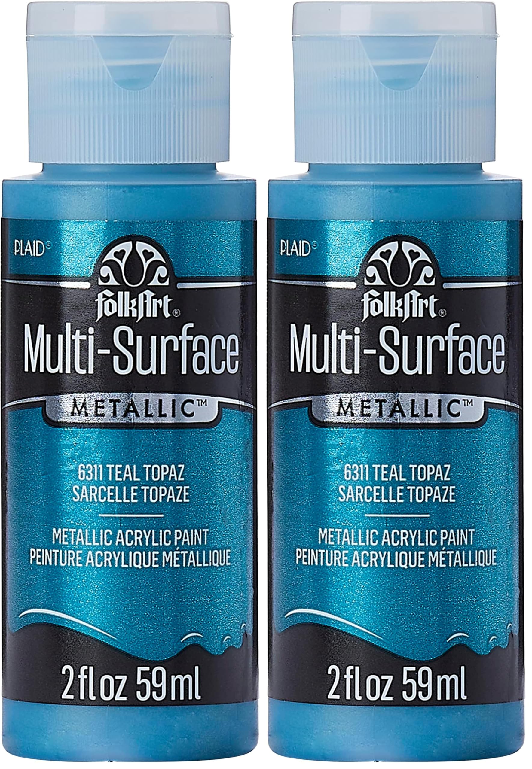 FolkArt Multi-Surface Metallic Paint in Assorted Colors (2 oz), Metallic Teal Topaz (Pack of 2)