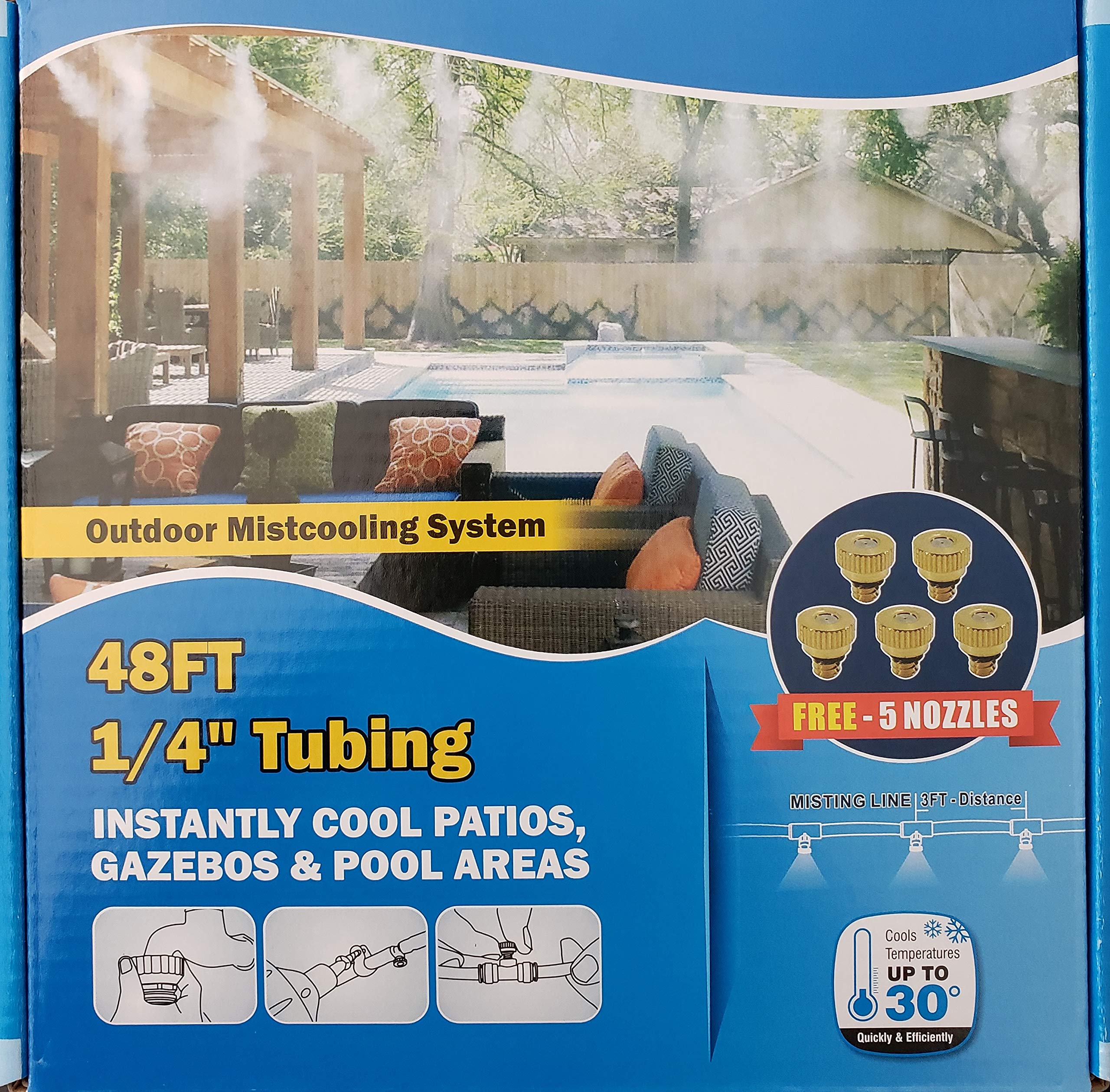 Hydrobreeze Outdoor Cooling System -Un-Assembled - Patio Misting System - 48 Ft 1/4'' BeigeTubing - 12 Nozzles System - Outdoor Cooling System