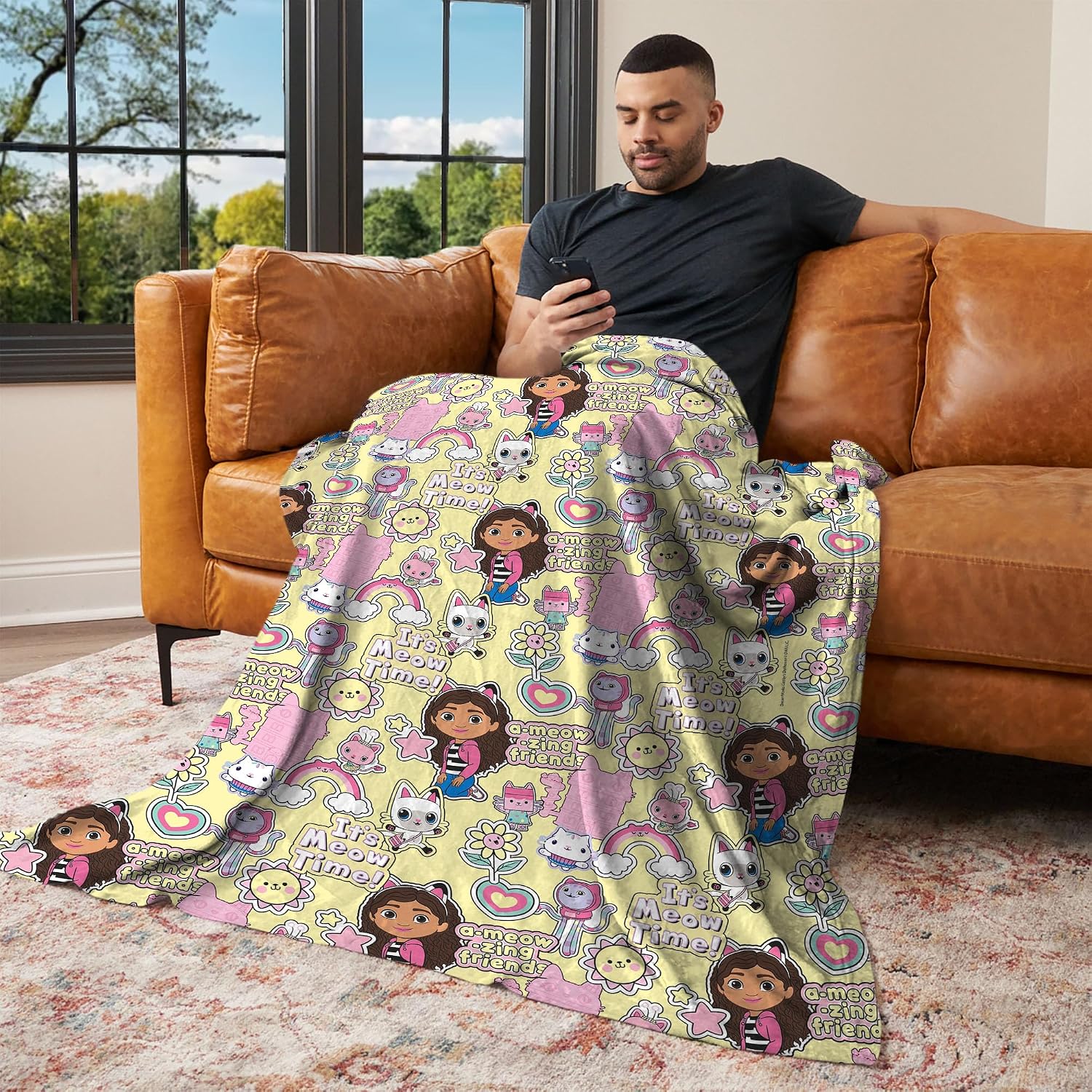 Northwest Universal Gabby's Dollhouse It's Meow Time Silk Touch Throw Blanket, 60x80 inches