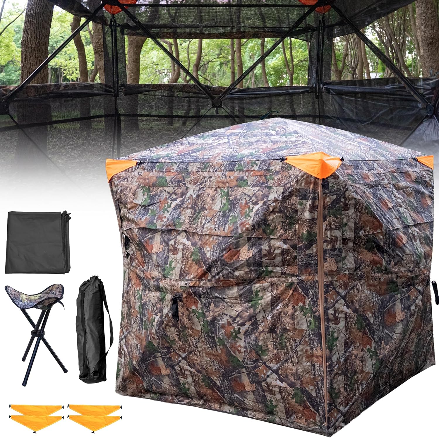 Hunting Blind - 360° See Through Ground Blind with Floor Mat