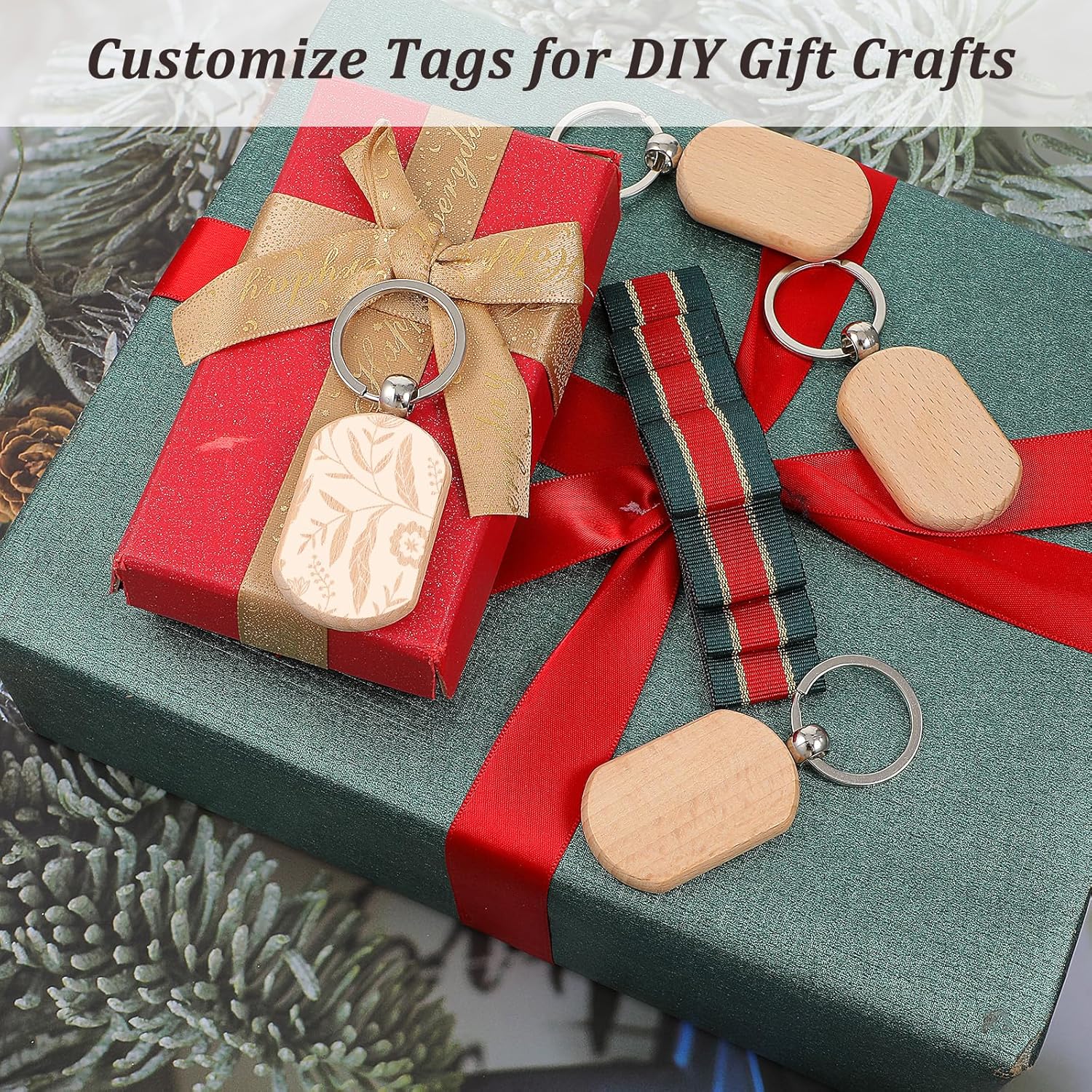 70 PCS Wooden Keychain Blanks, Wood Engraving Blanks Key Chain, Unfinished Rectangle Round Wood Key Tag for DIY Crafts - Image 5