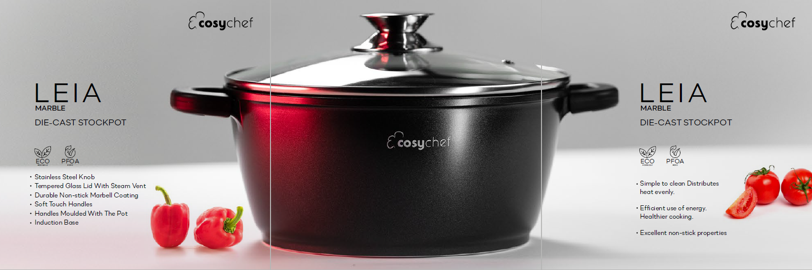 Cosy Chef Leia 36 Cm - Casserole Avec Couvercle En Verre Et Revêtement Antiadhésif - Convient à Tous Les Types De Cuisinières, Y Compris à Induction - Sans PFOA