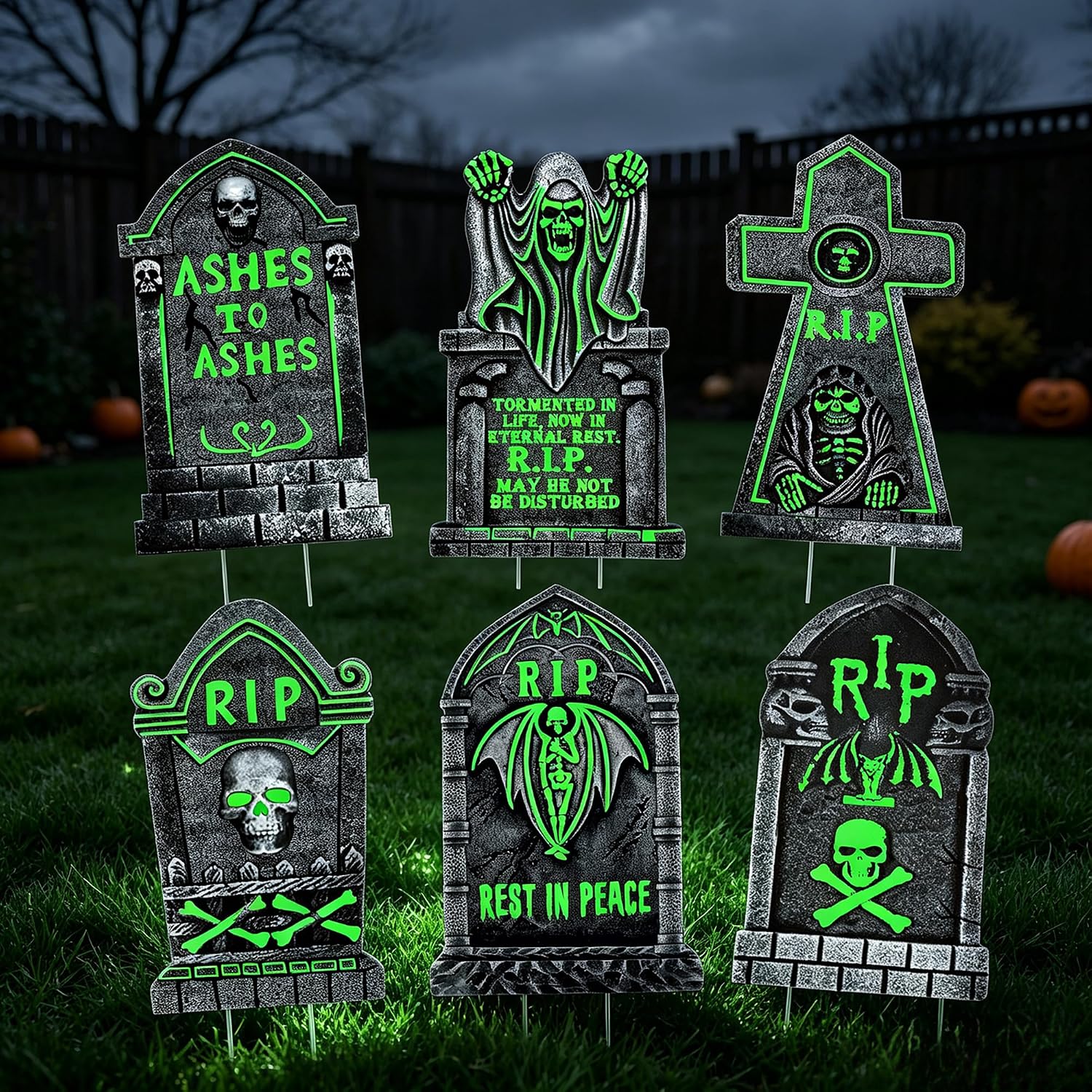 Balibell Glow-in-the-Dark Halloween Tombstone Props (6-Pack, 15 x 9.4 in)
