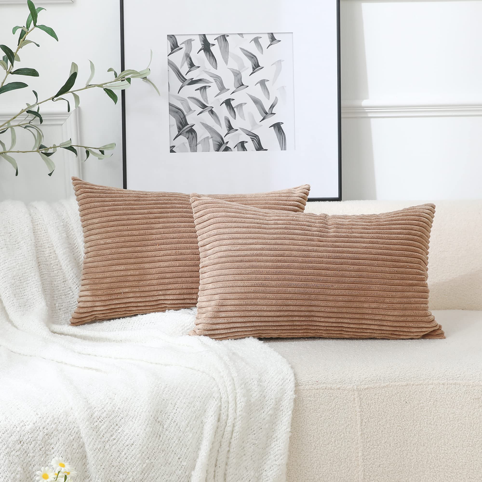 StellhomePack of 2 Corduroy Soft Throw Pillow Covers Rectangle Solid Striped Cushion Covers Pillowcase for Bed Couch Sofa Bench, 12x20 inch/30x50 cm, Navy Blue