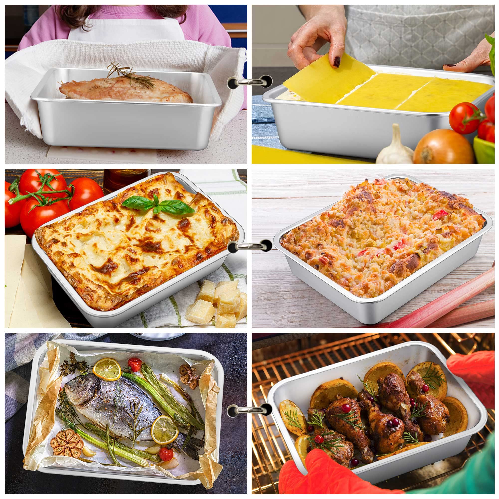 Joyfair Moule à gâteau profond rectangulaire en acier inoxydable, idéal pour lasagnes, brownies, rôtis, tarte, robuste et durable, passe au four et au lave-vaisselle, 27 x 21 x 8 cm