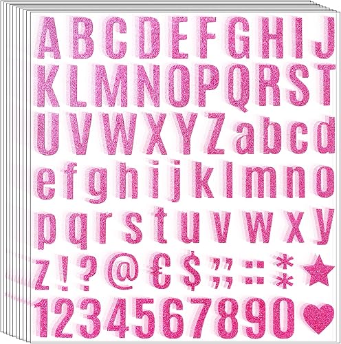 790 piezas de 10 hojas de calcomanías de letras con purpurina, letras del alfabeto, kit de números de letras autoadhesivas para el hogar,