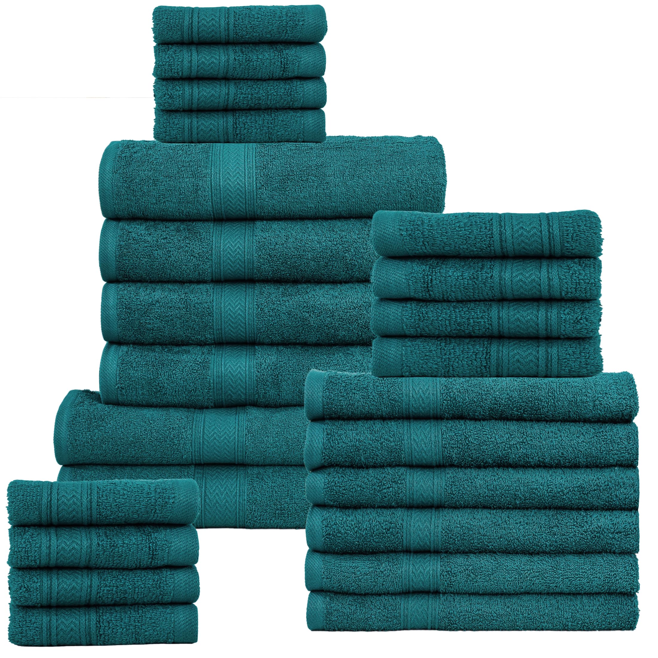 HILLFAIR 100% Cotton Towels Set for Bathroom, Quick Drying, High Absorbent 24Pc Towel Set, 2 Bath Sheets, 4 Bath Towels, 6 Hand Towels, 4 Fingertip