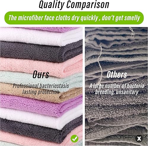 Miniatura 4 de TENSTARS Juego de 12 paños de alta calidad, secado rápido, terciopelo coral de microfibra suave, altamente absorbente, uso multiusos como baño, spa,