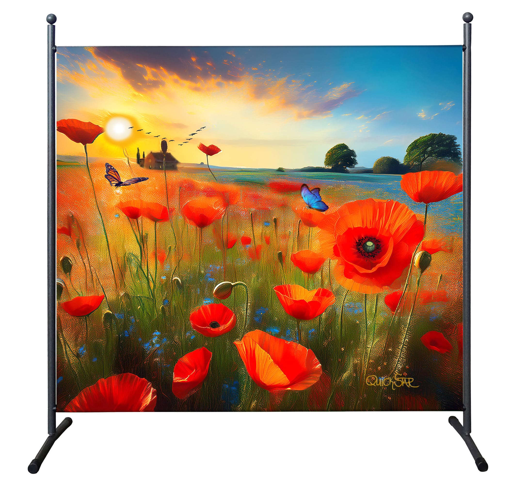 Paravent 180 x 180 cm Poppy Meadow Cloison de séparation pour balcon jardin Brise-vue