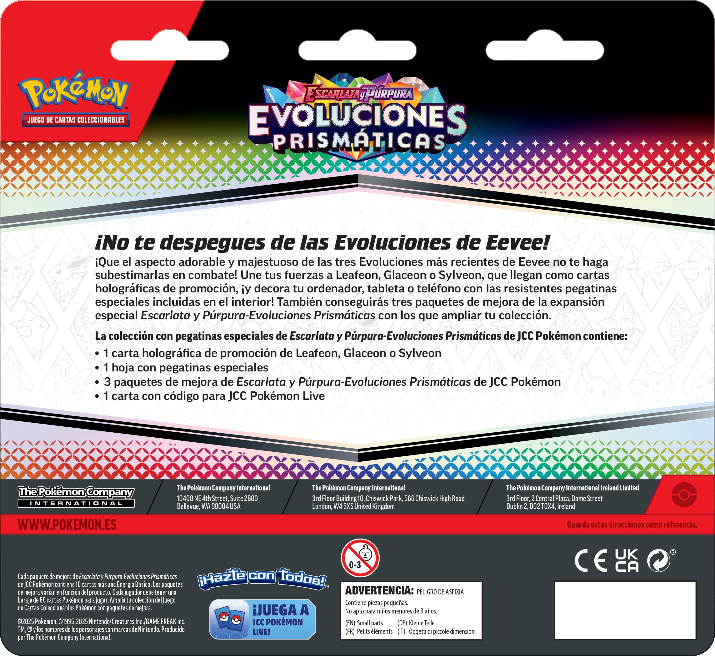 Pokémon-Sammlung mit speziellen Aufklebern aus Scharlachrot und Lila, Prismatische Entwicklungen - Folieon (1 holografische Promokarte und 3 Booster-Packungen)