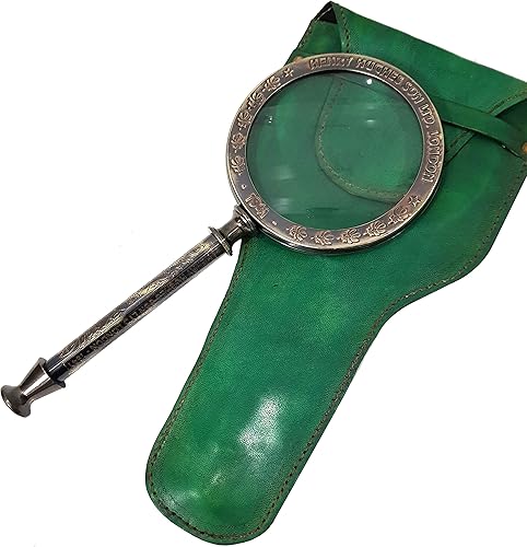 Miniatura 8 de Antiguo Henry London Marine Lupa de mano astrólogos Funda de cuero Latón Instrumento Mapa o lente de lectura de monedas Marrón Vintage Lupa