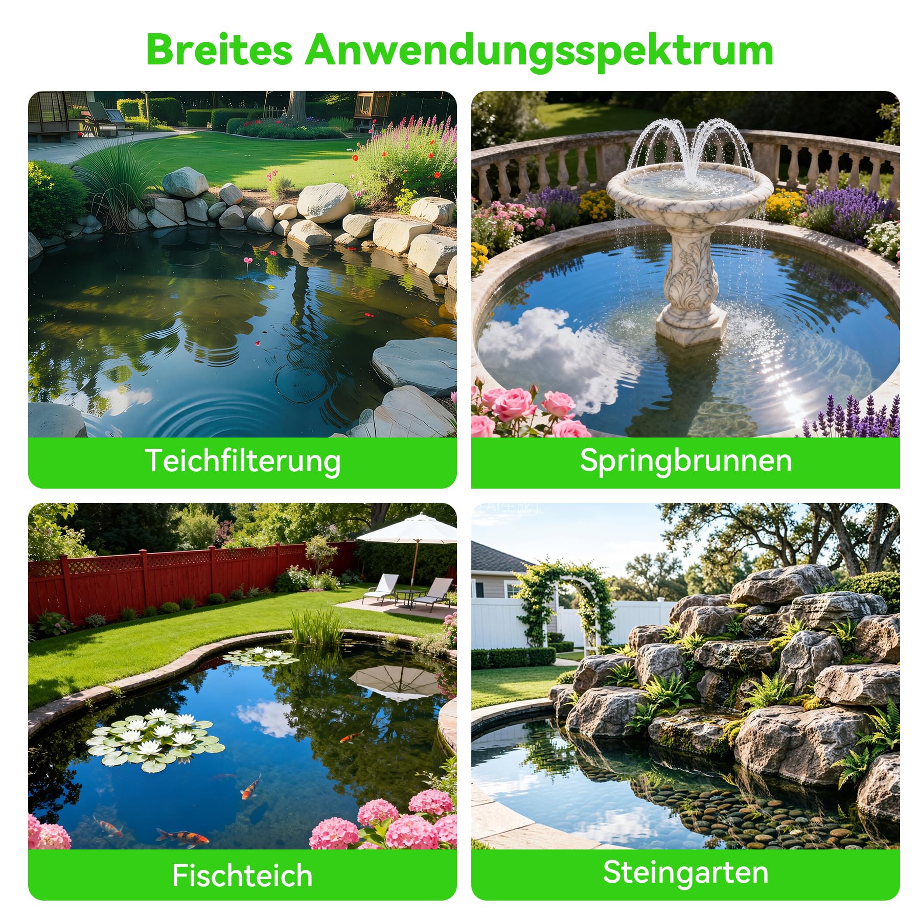 2500L/h 45W Garten Springbrunnenpumpe Teichpumpe Wasserspielpumpe Bachlaufpumpe Wasserpumpe Fontäne